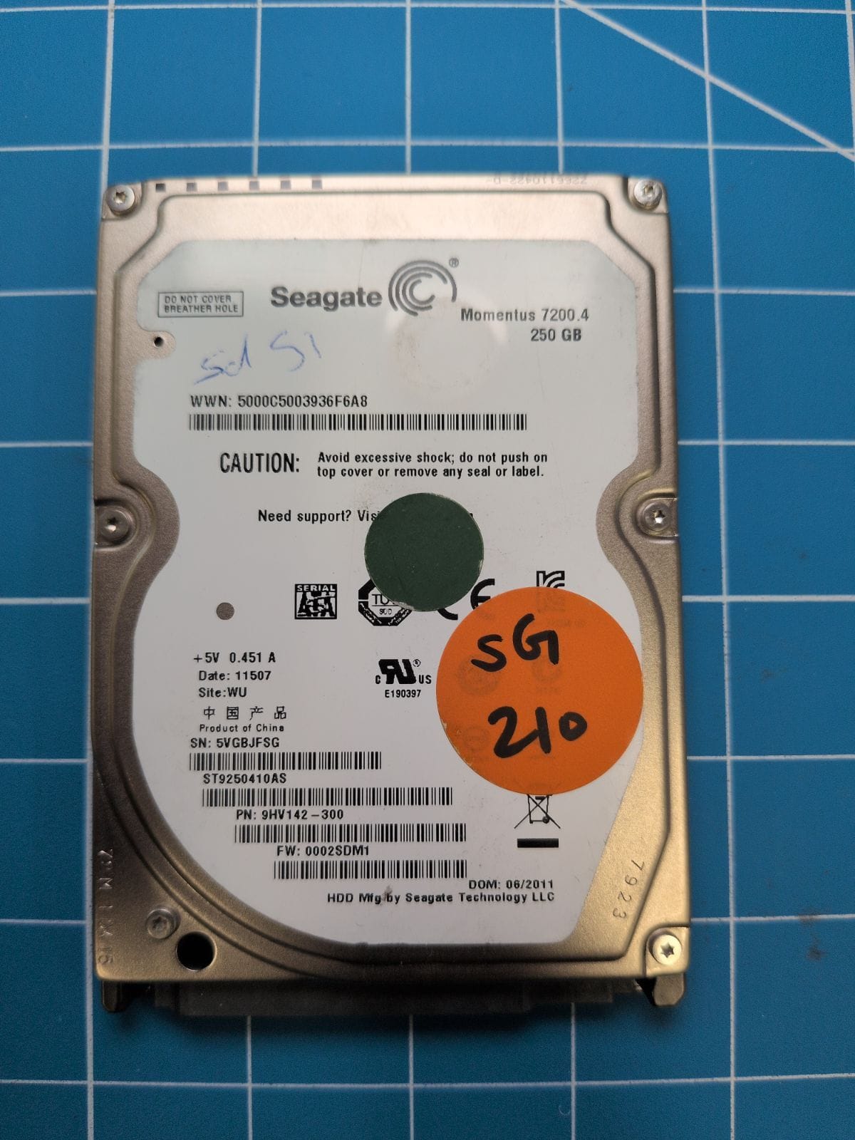 SG210 drive label (front)
