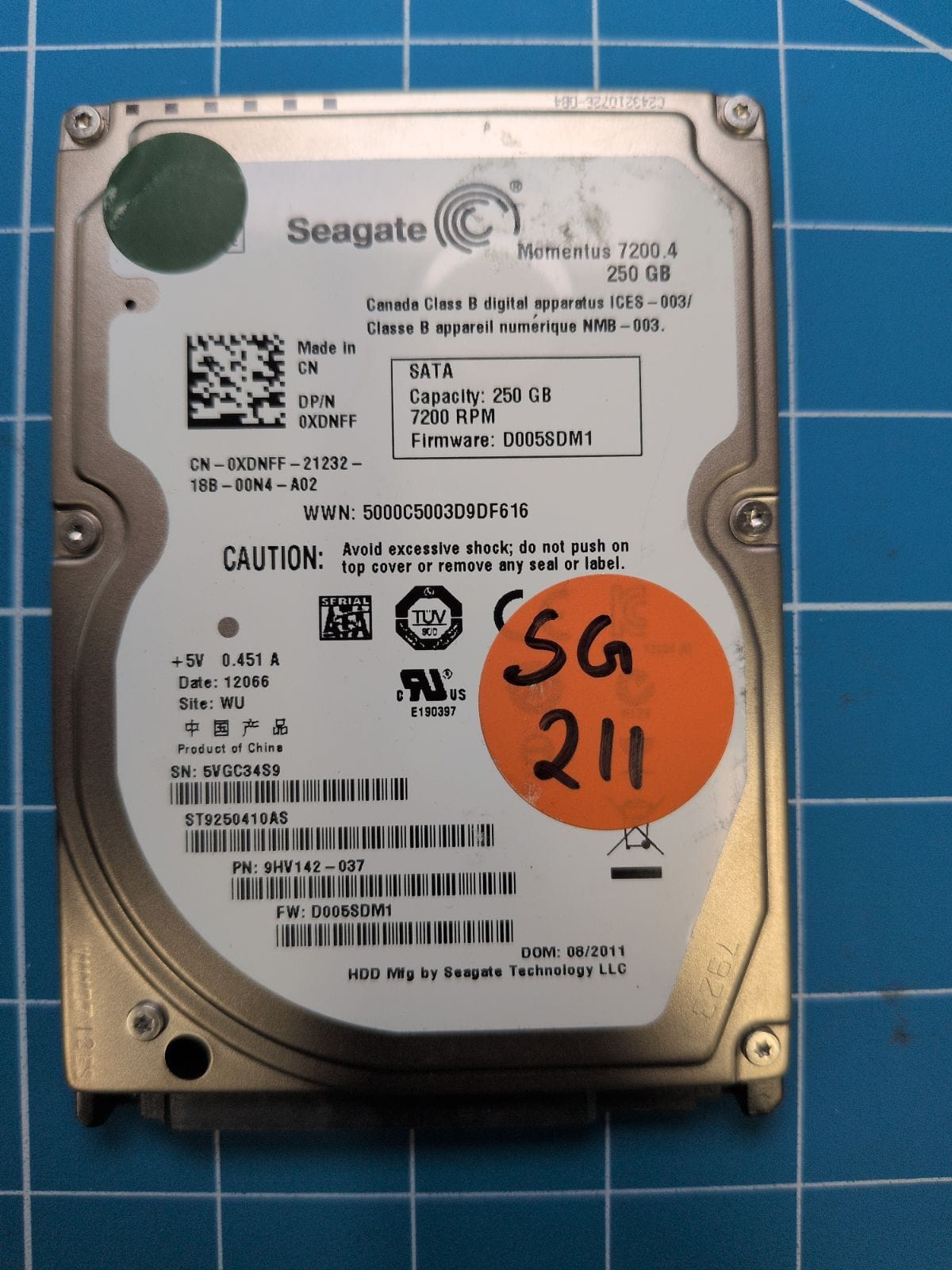 SG211 drive label (front)