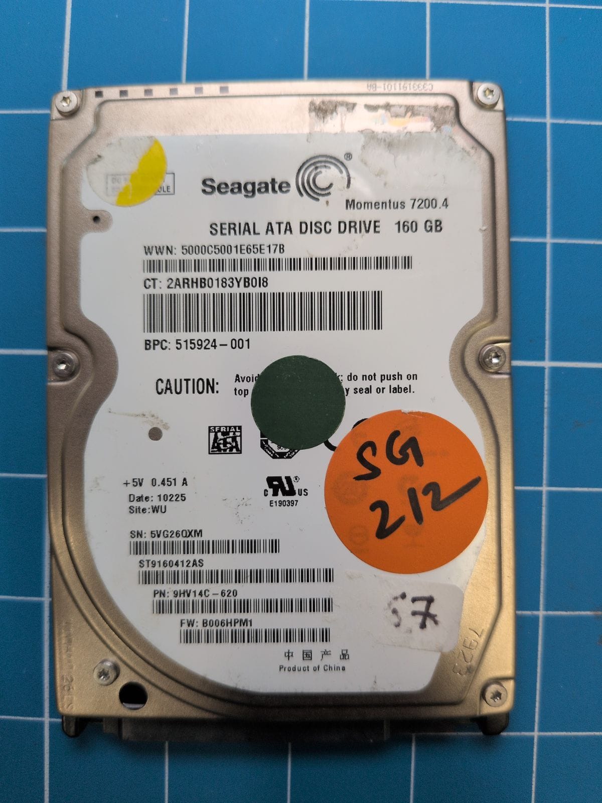 SG212 drive label (front)