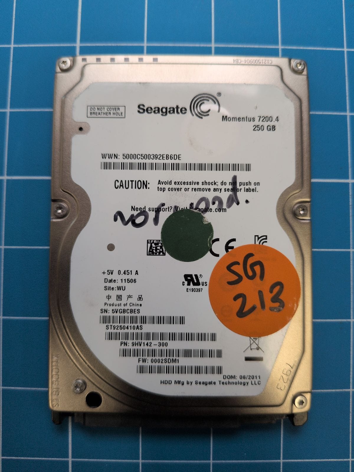 SG213 drive label (front)