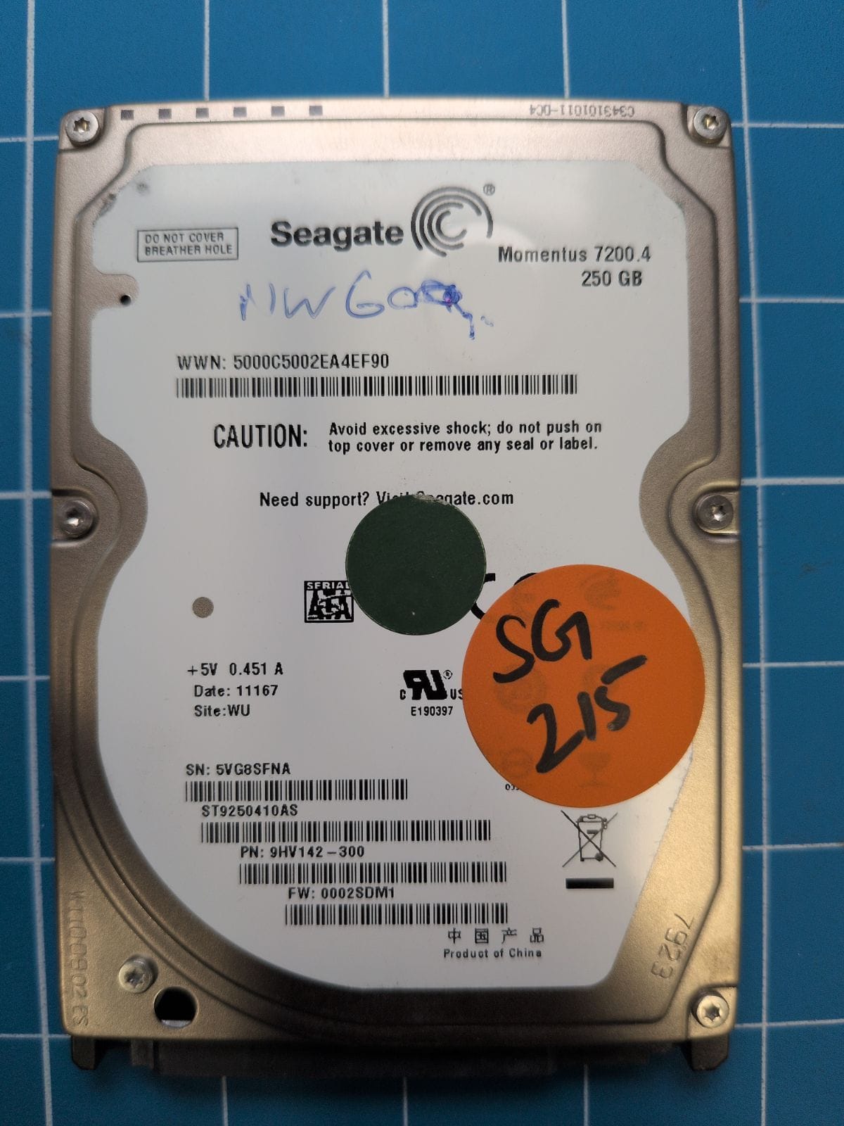SG215 drive label (front)
