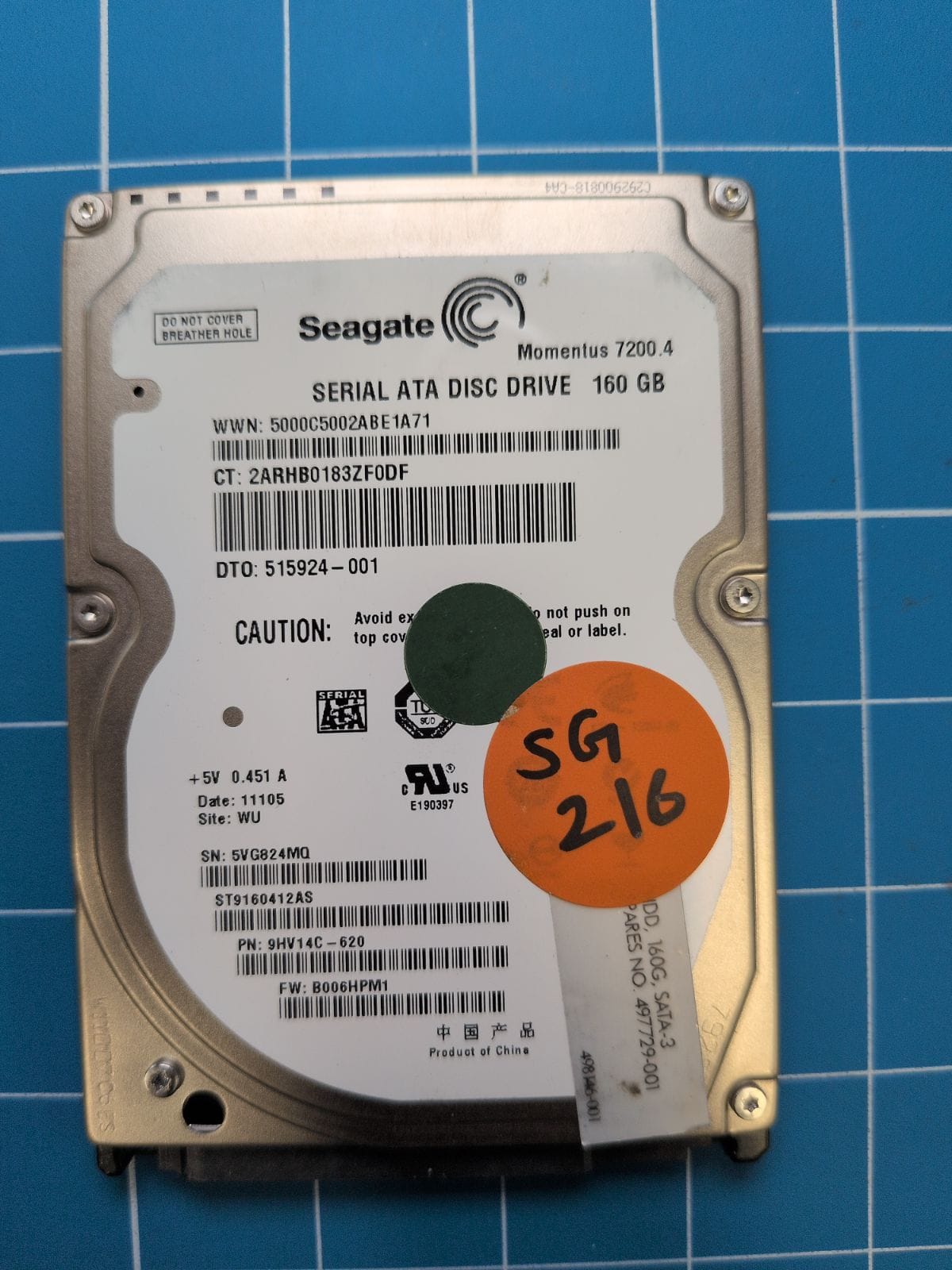 SG216 drive label (front)
