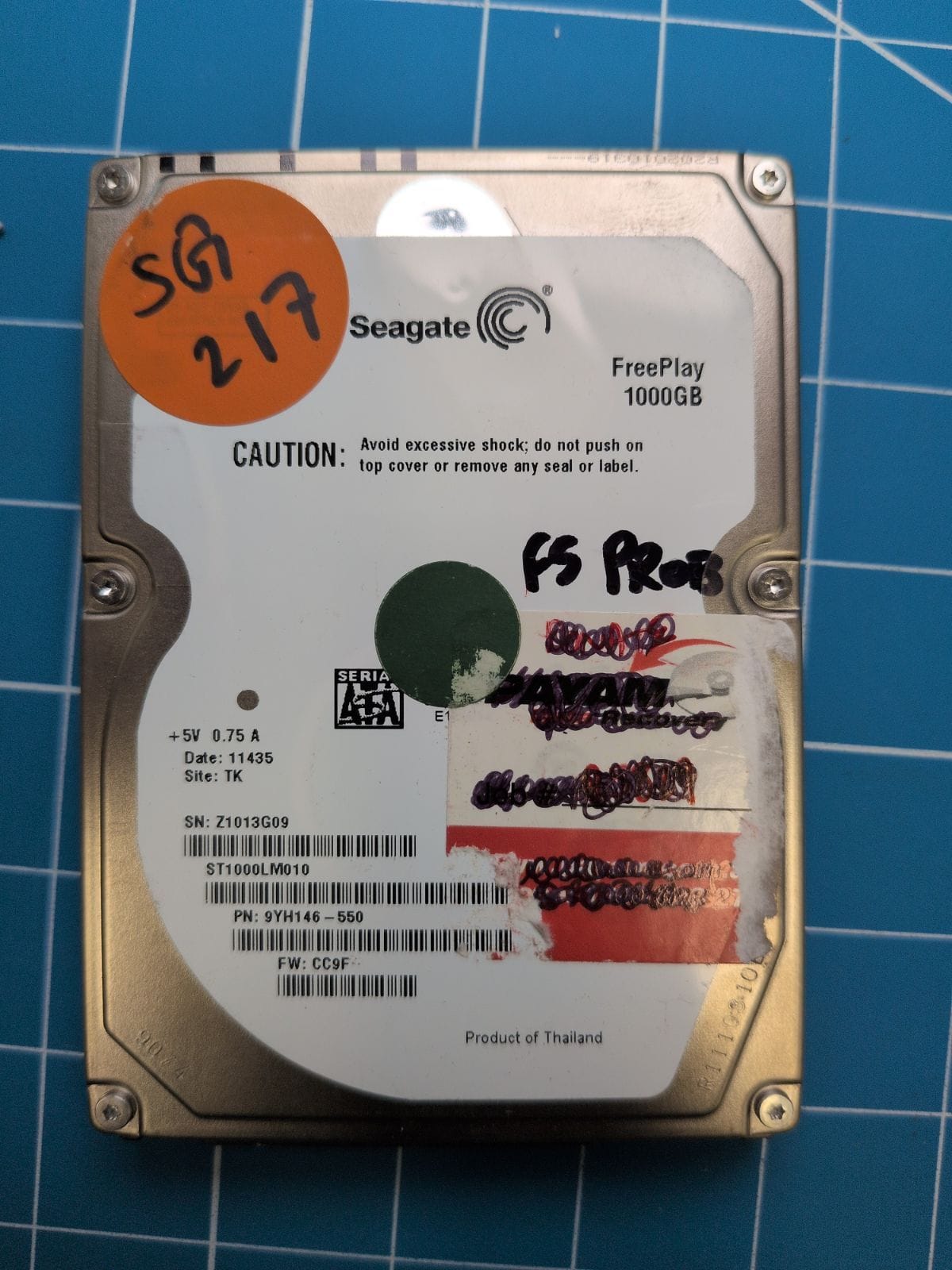 SG217 drive label (front)