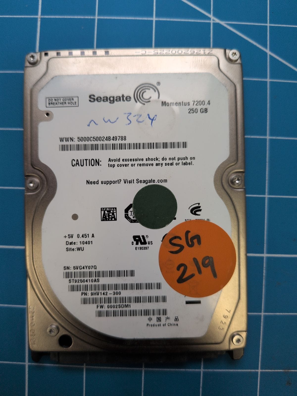 SG219 drive label (front)