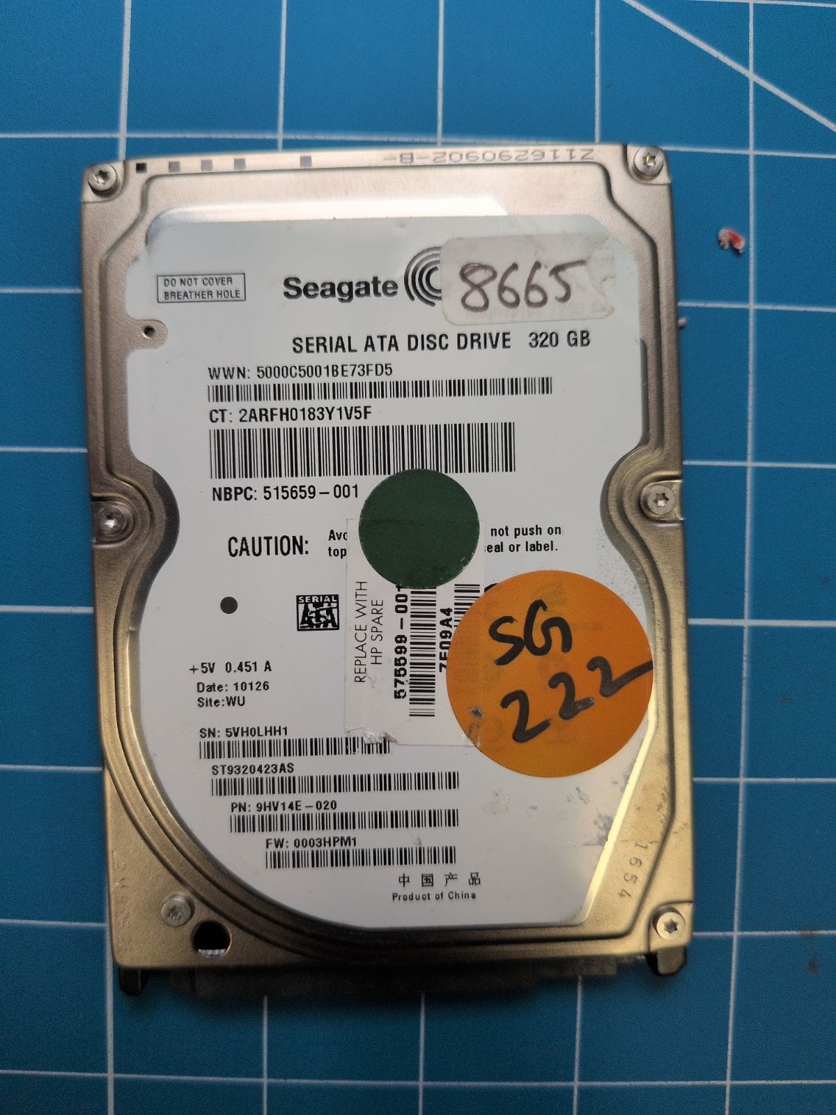 SG222 drive label (front)