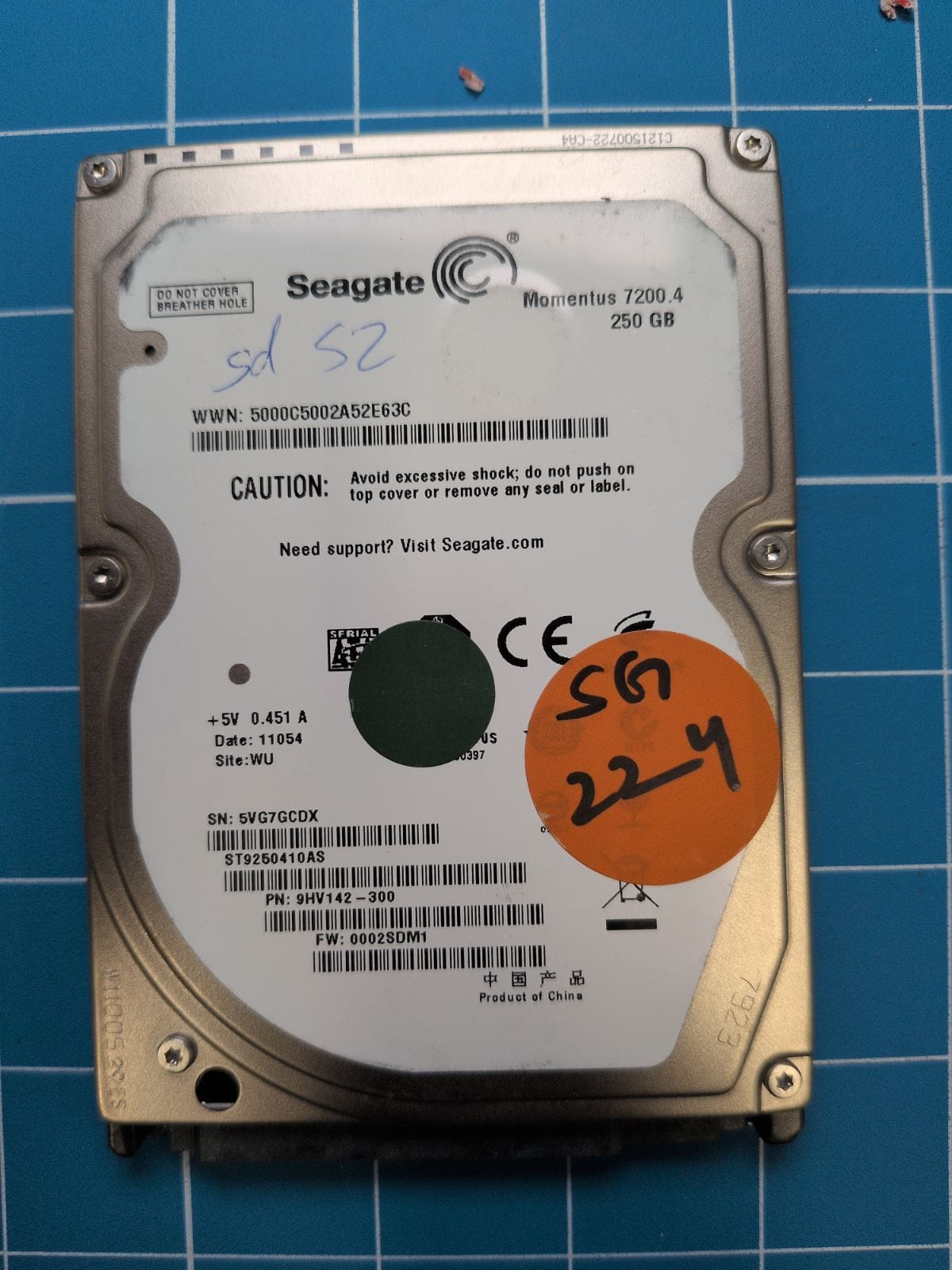 SG224 drive label (front)