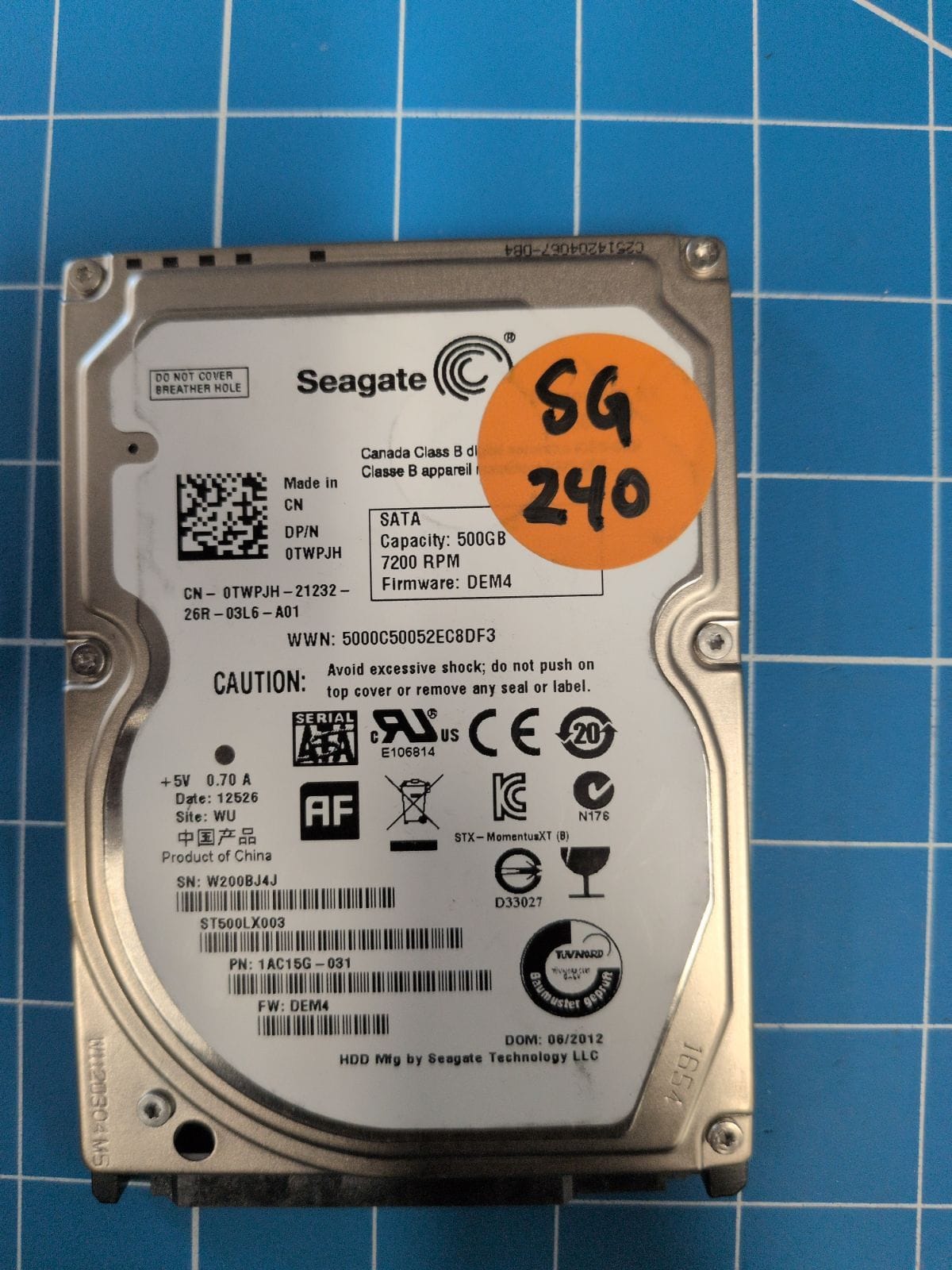 SG240 drive label (front)