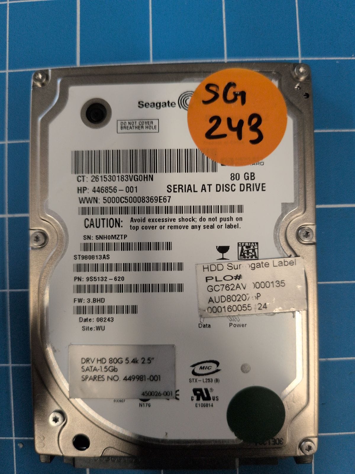 SG243 drive label (front)