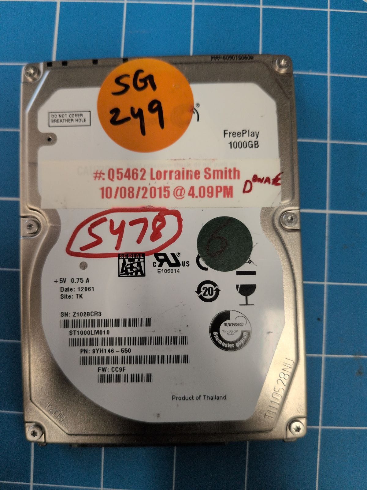 SG249 drive label (front)
