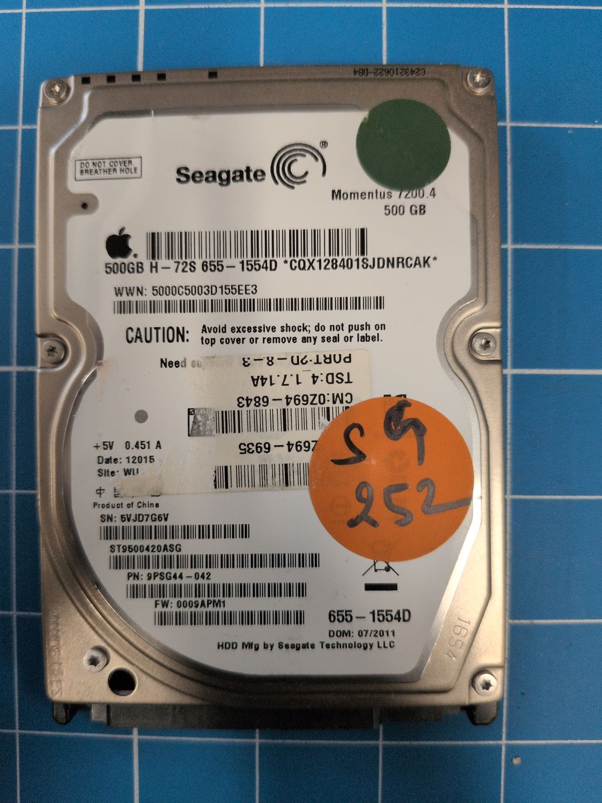 SG252 drive label (front)