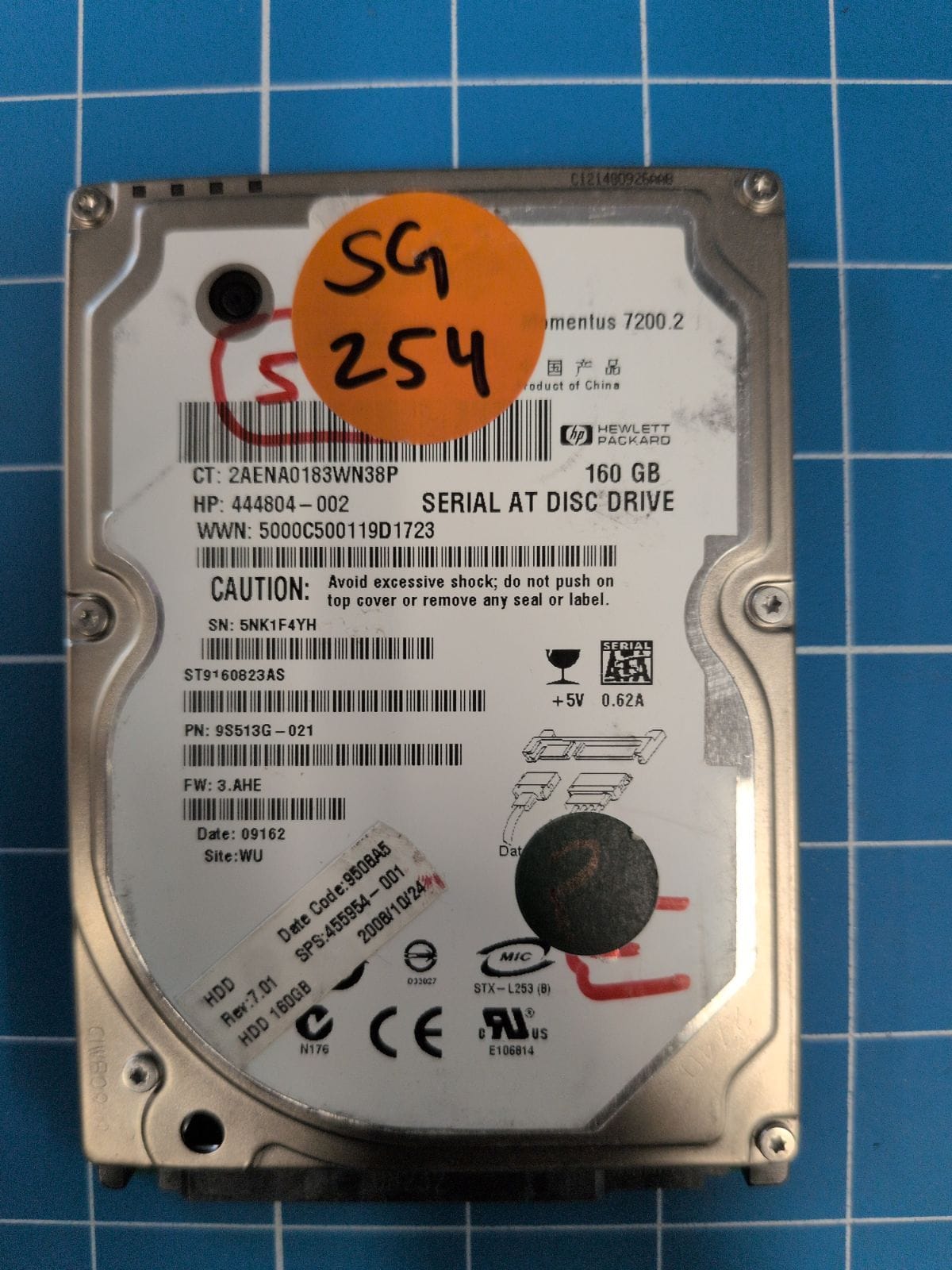 SG254 drive label (front)