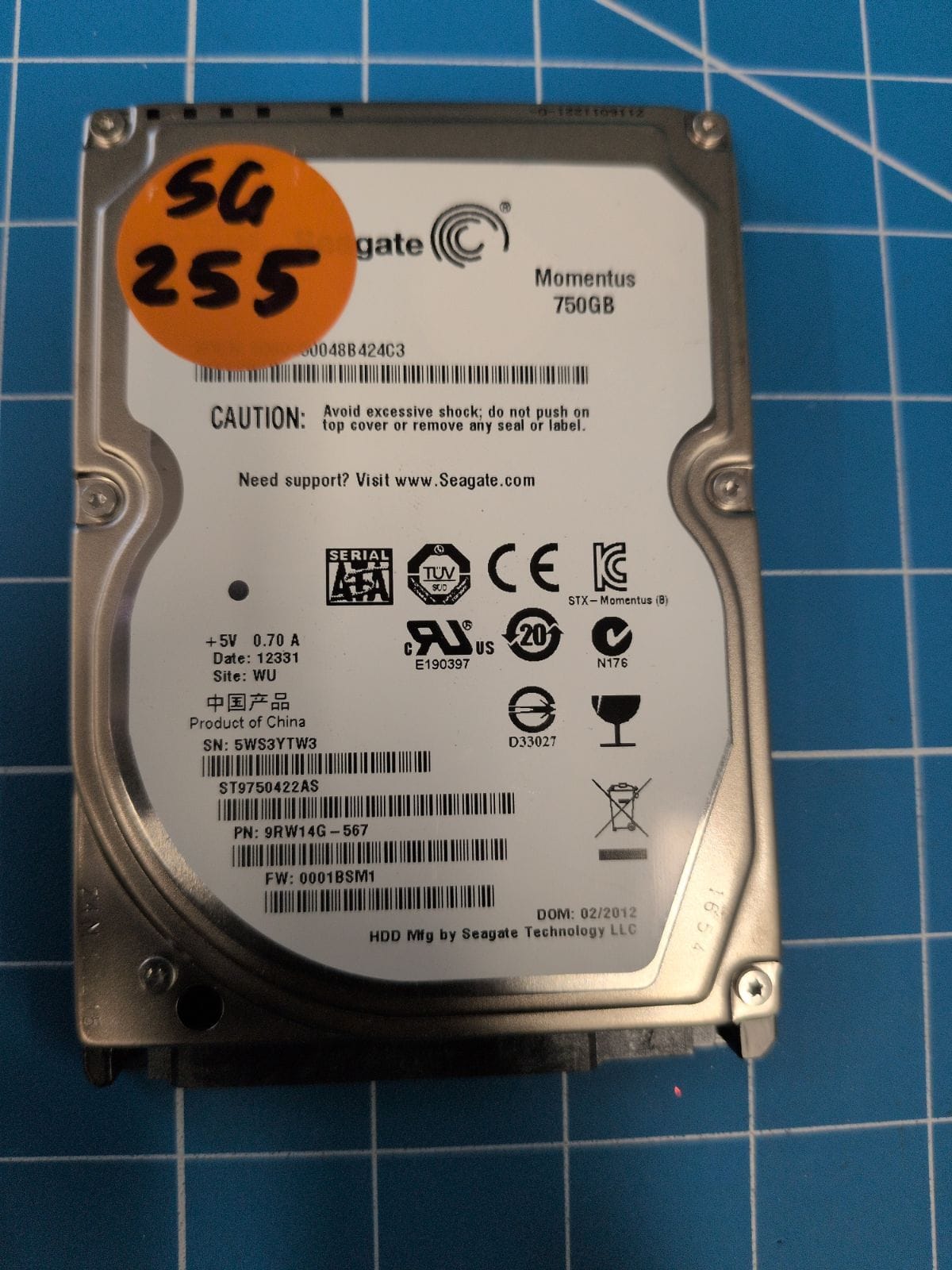 SG255 drive label (front)