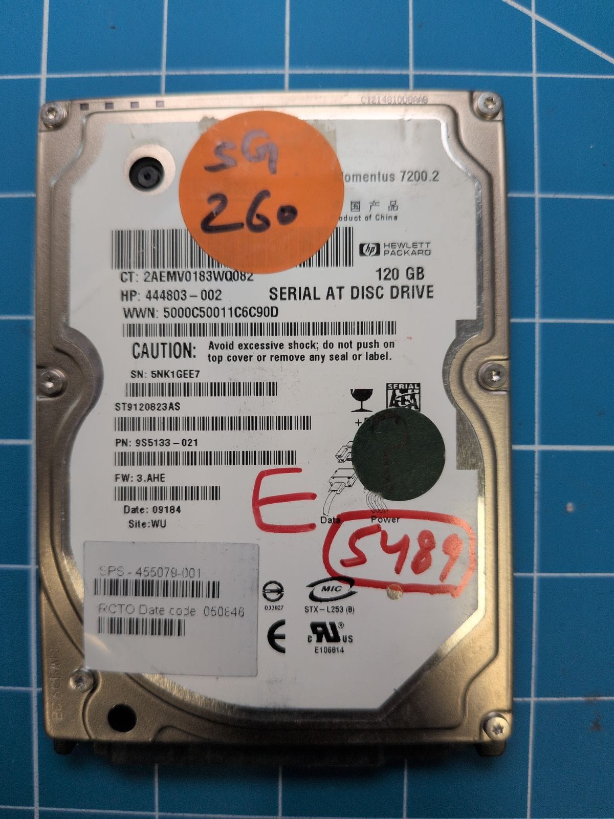 SG260 drive label (front)