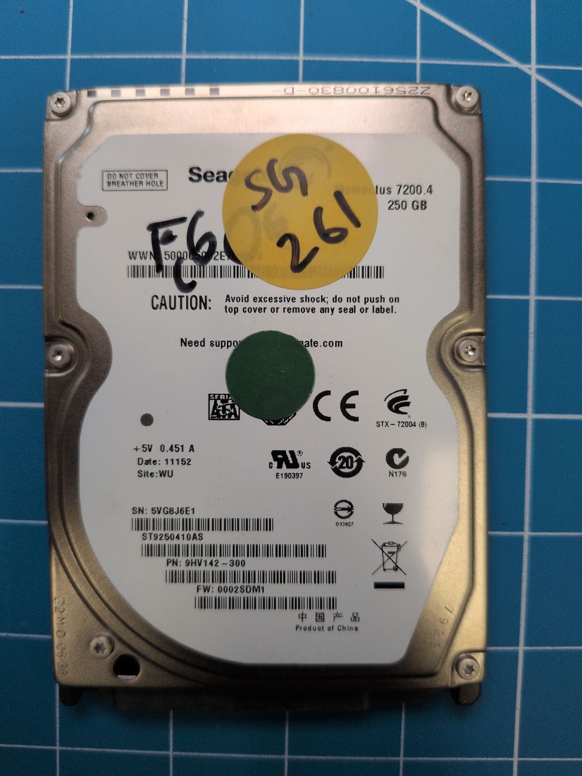 SG261 drive label (front)