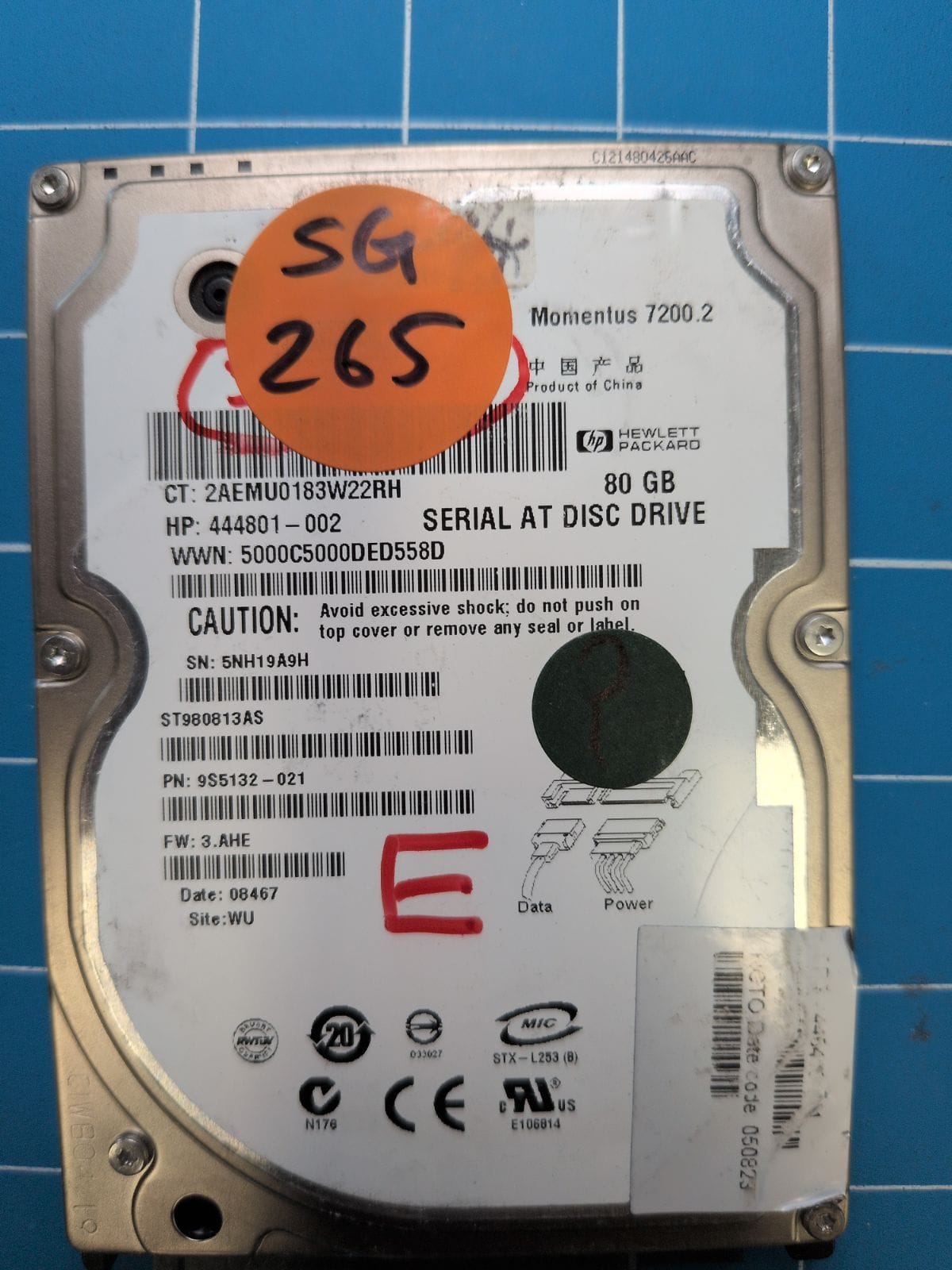 SG265 drive label (front)