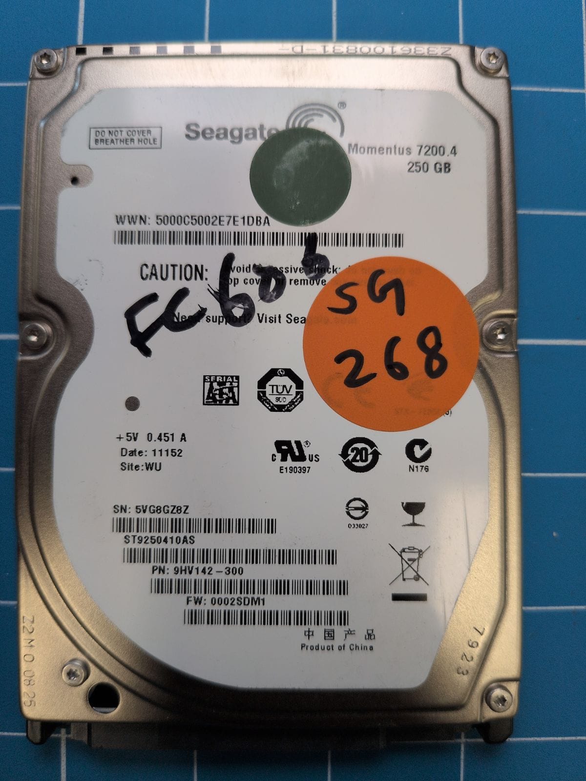 SG268 drive label (front)