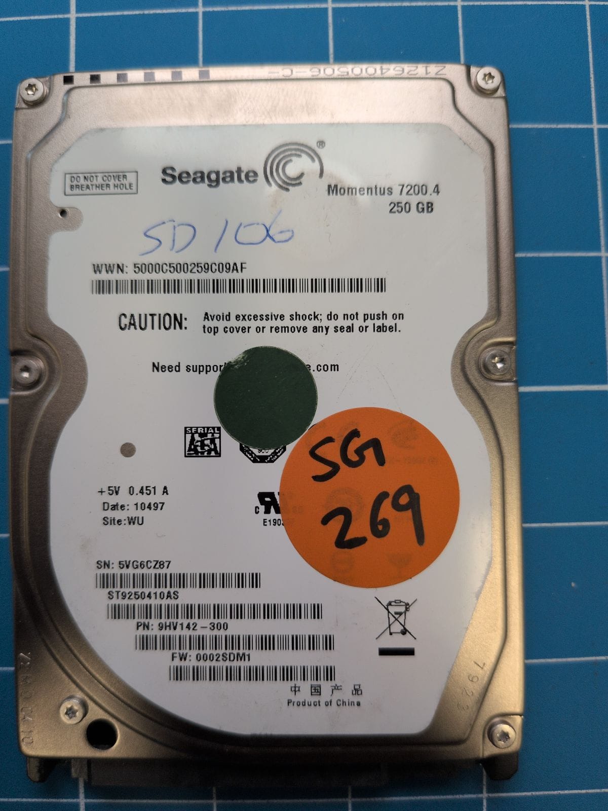 SG269 drive label (front)