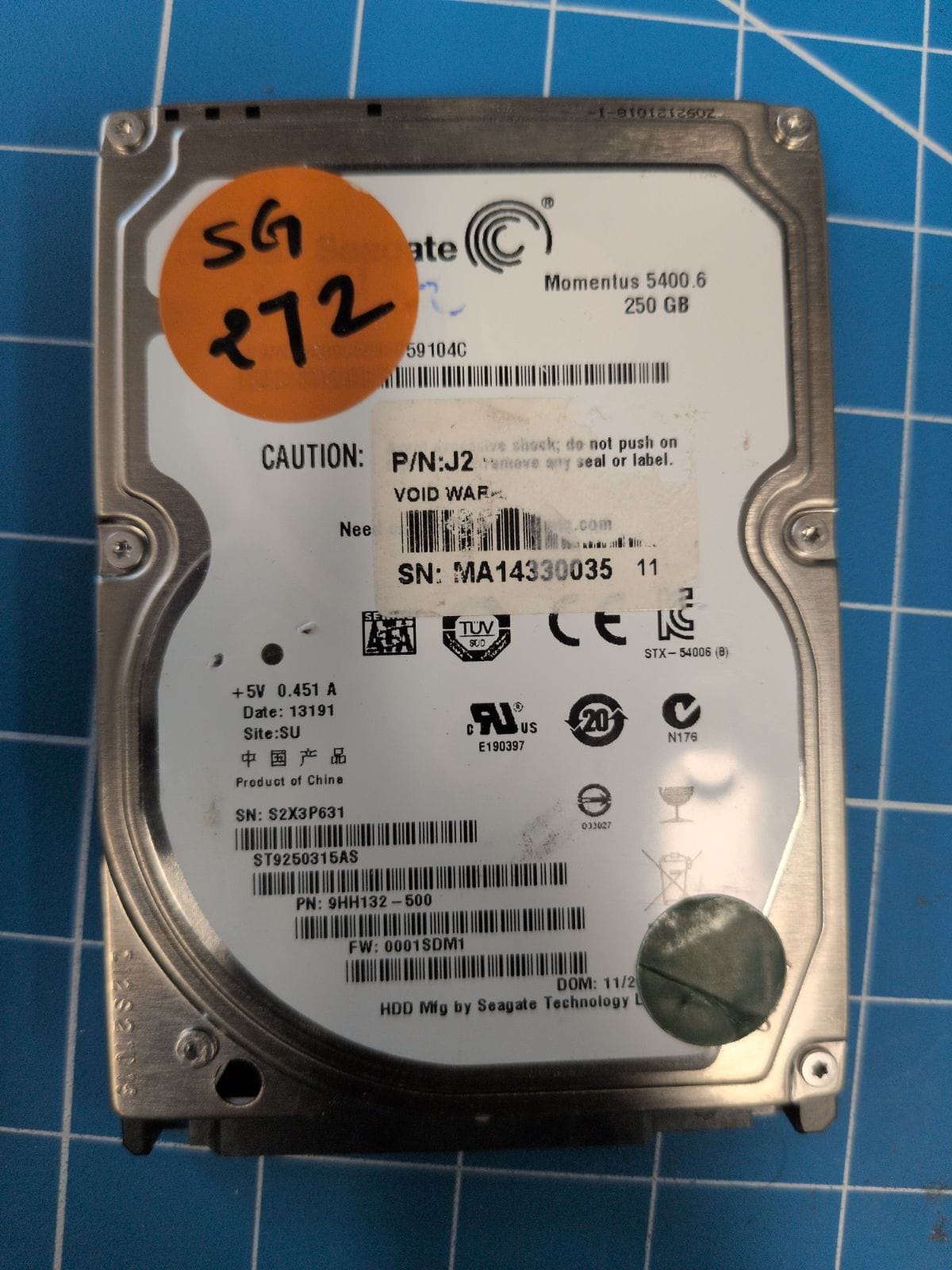 SG272 drive label (front)