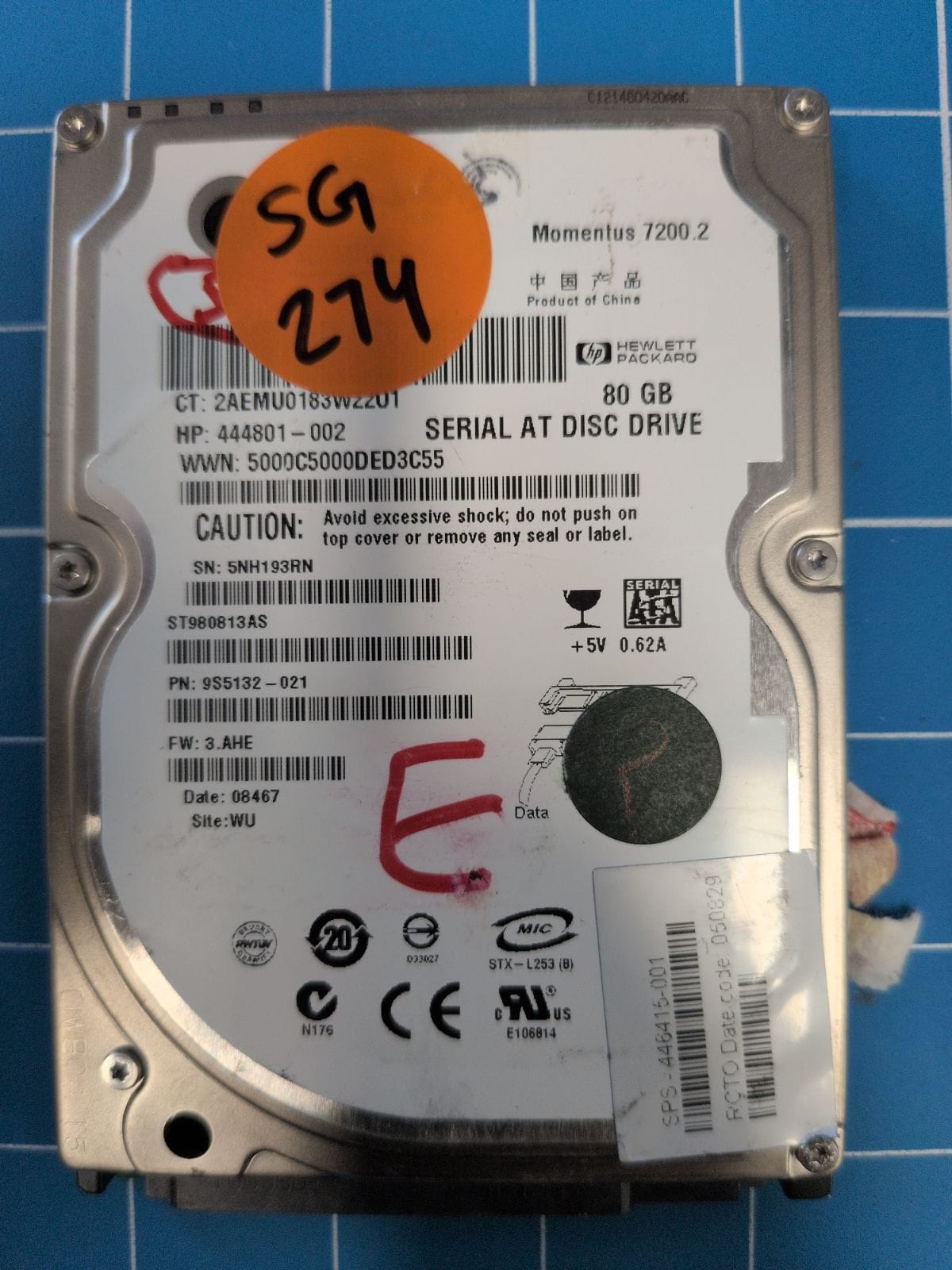 SG274 drive label (front)