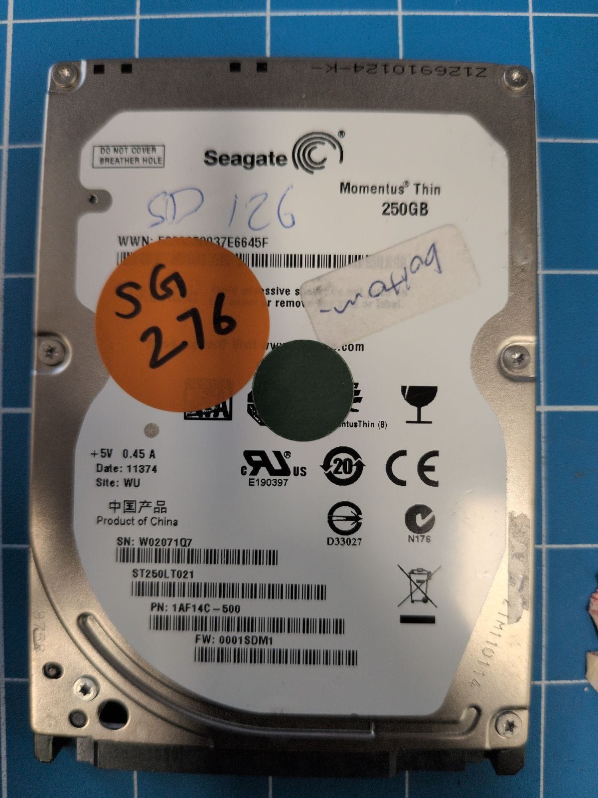SG276 drive label (front)