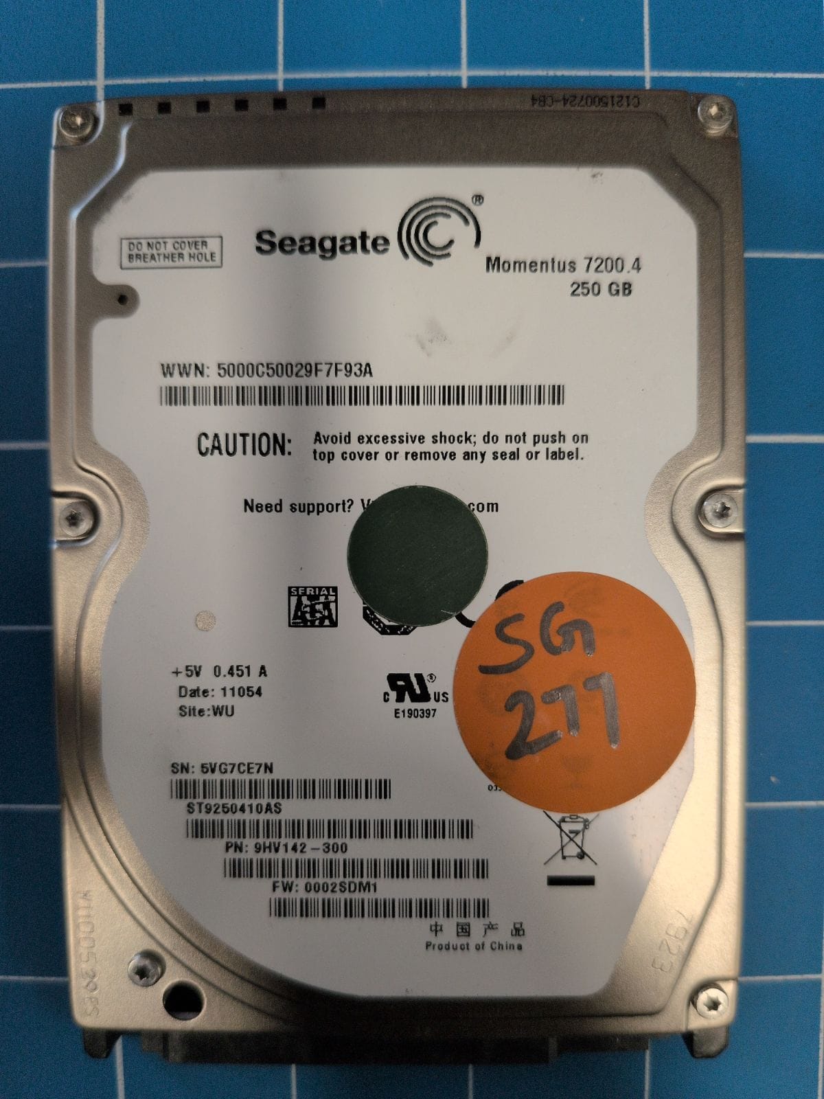 SG277 drive label (front)