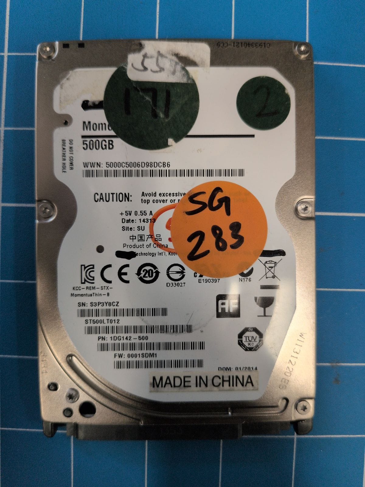 SG283 drive label (front)