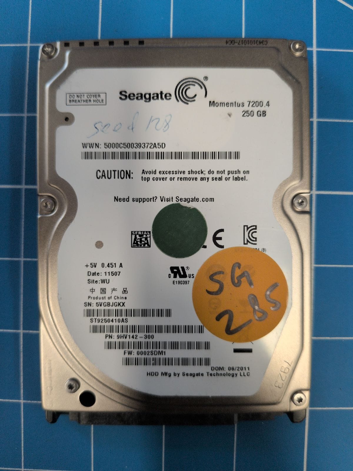 SG285 drive label (front)