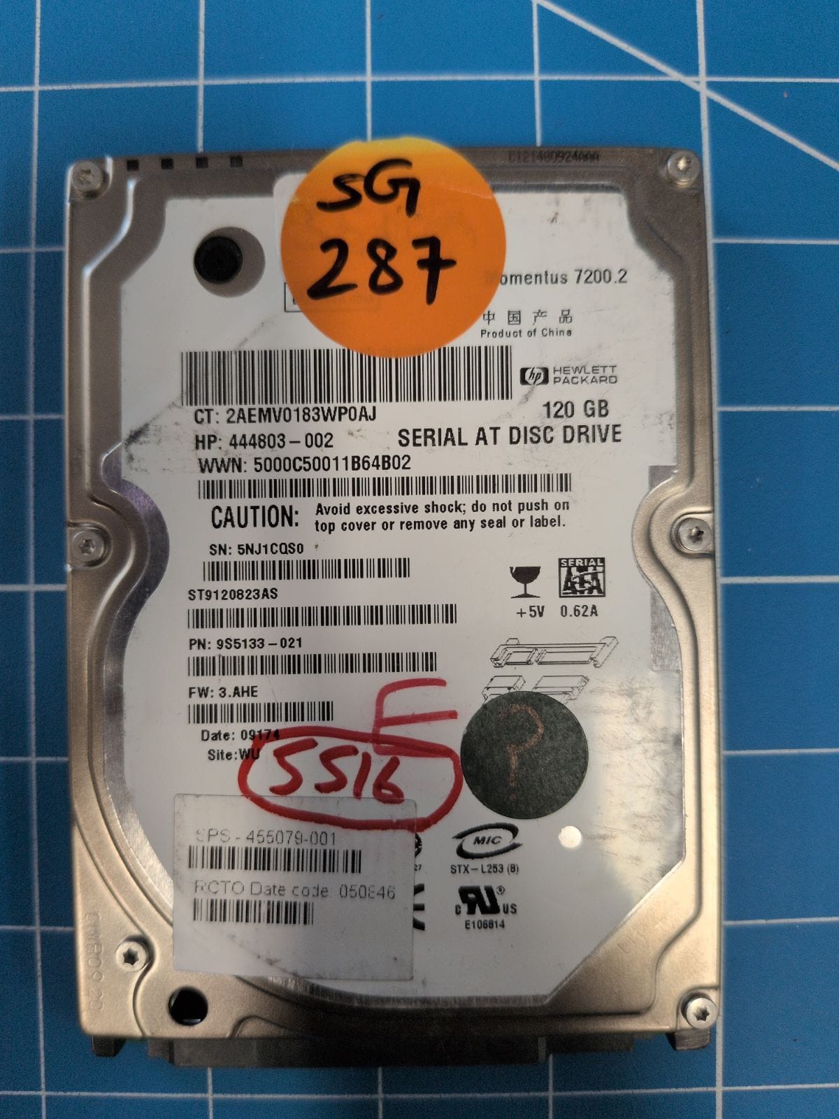 SG287 drive label (front)