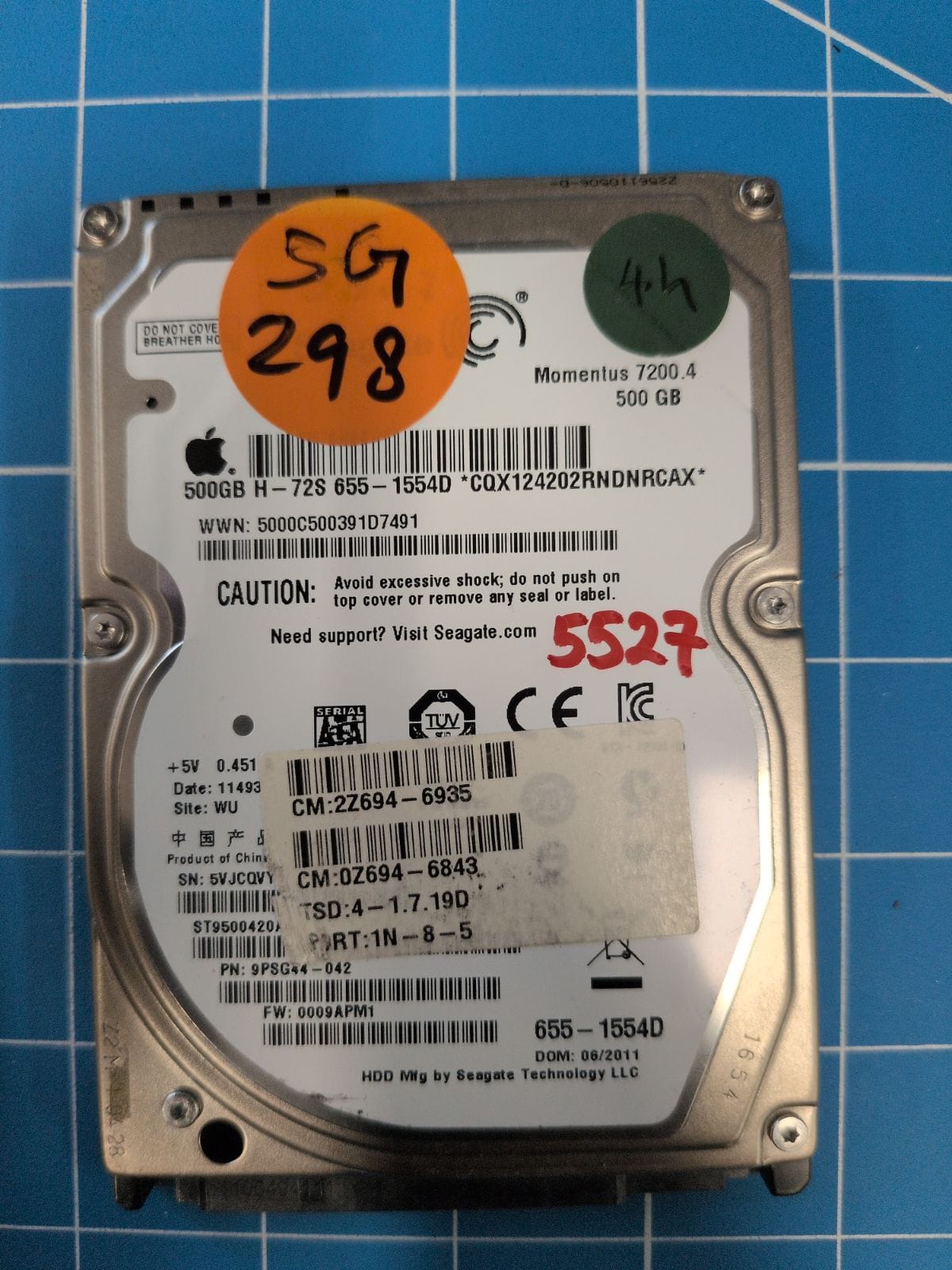 SG298 drive label (front)