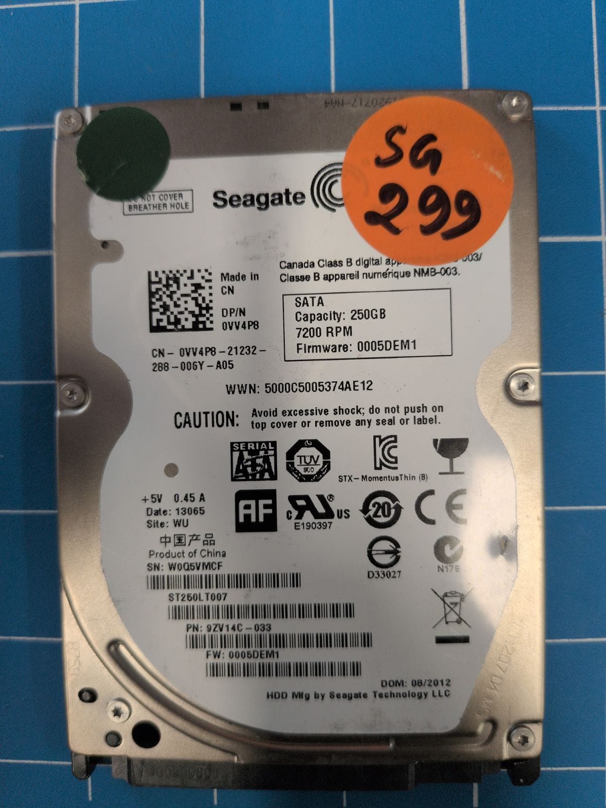 SG299 drive label (front)