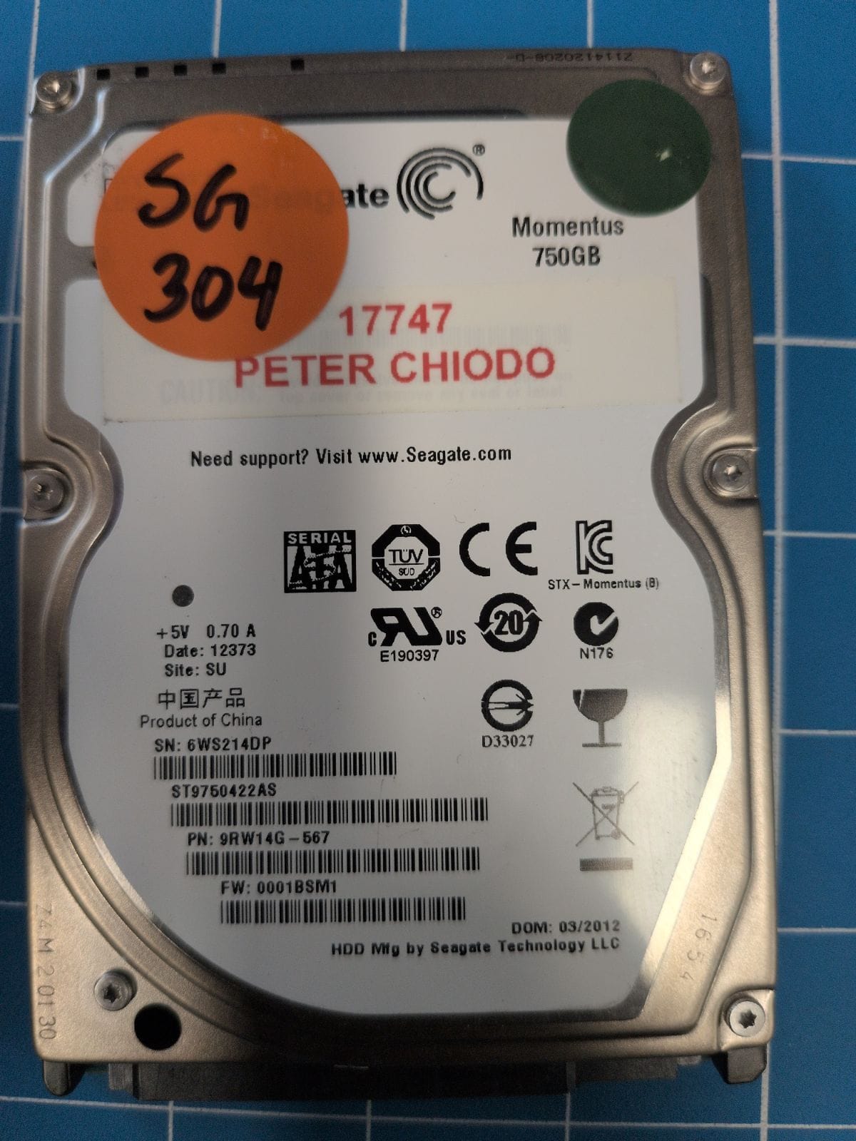 SG304 drive label (front)