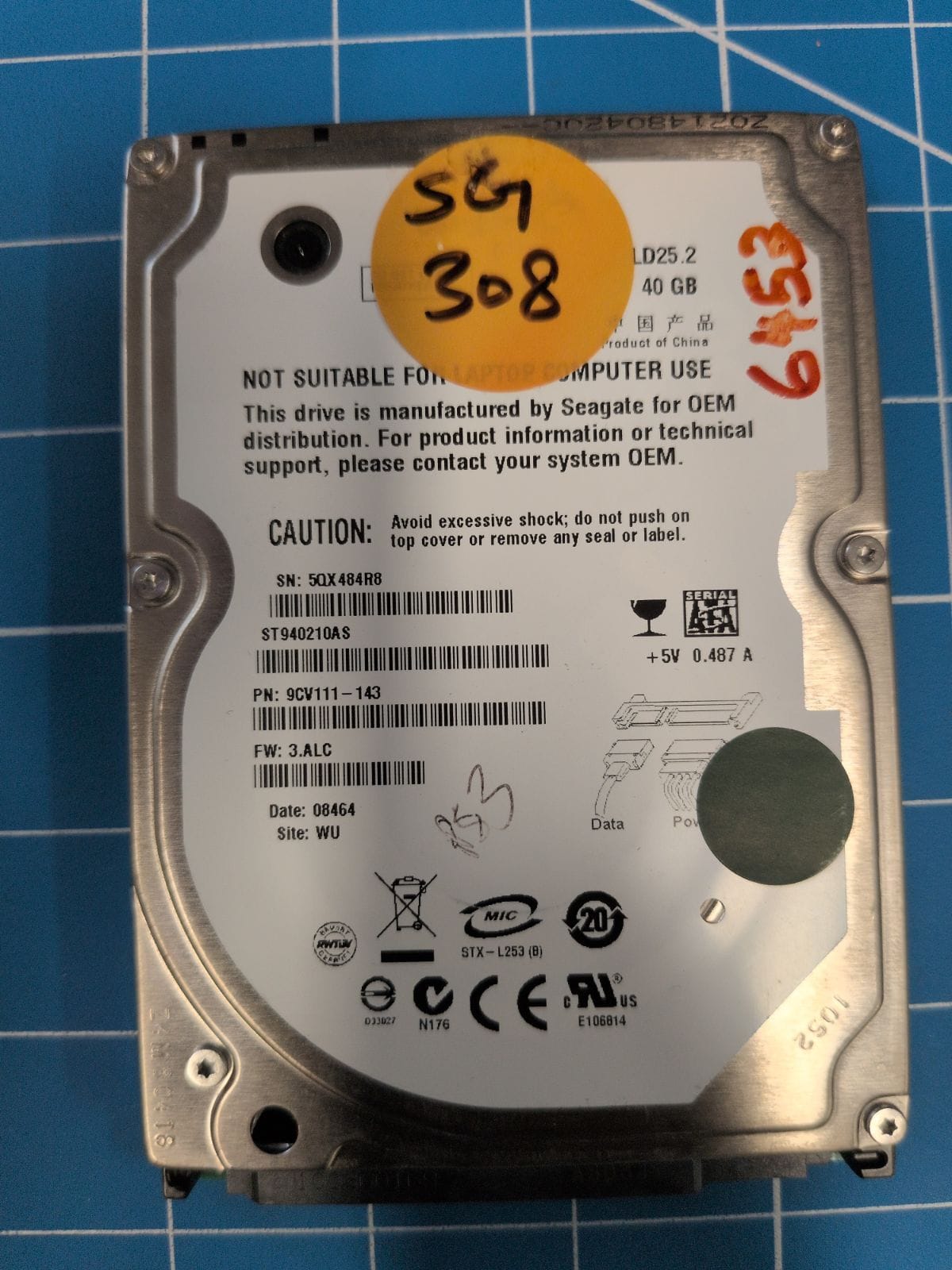 SG308 drive label (front)