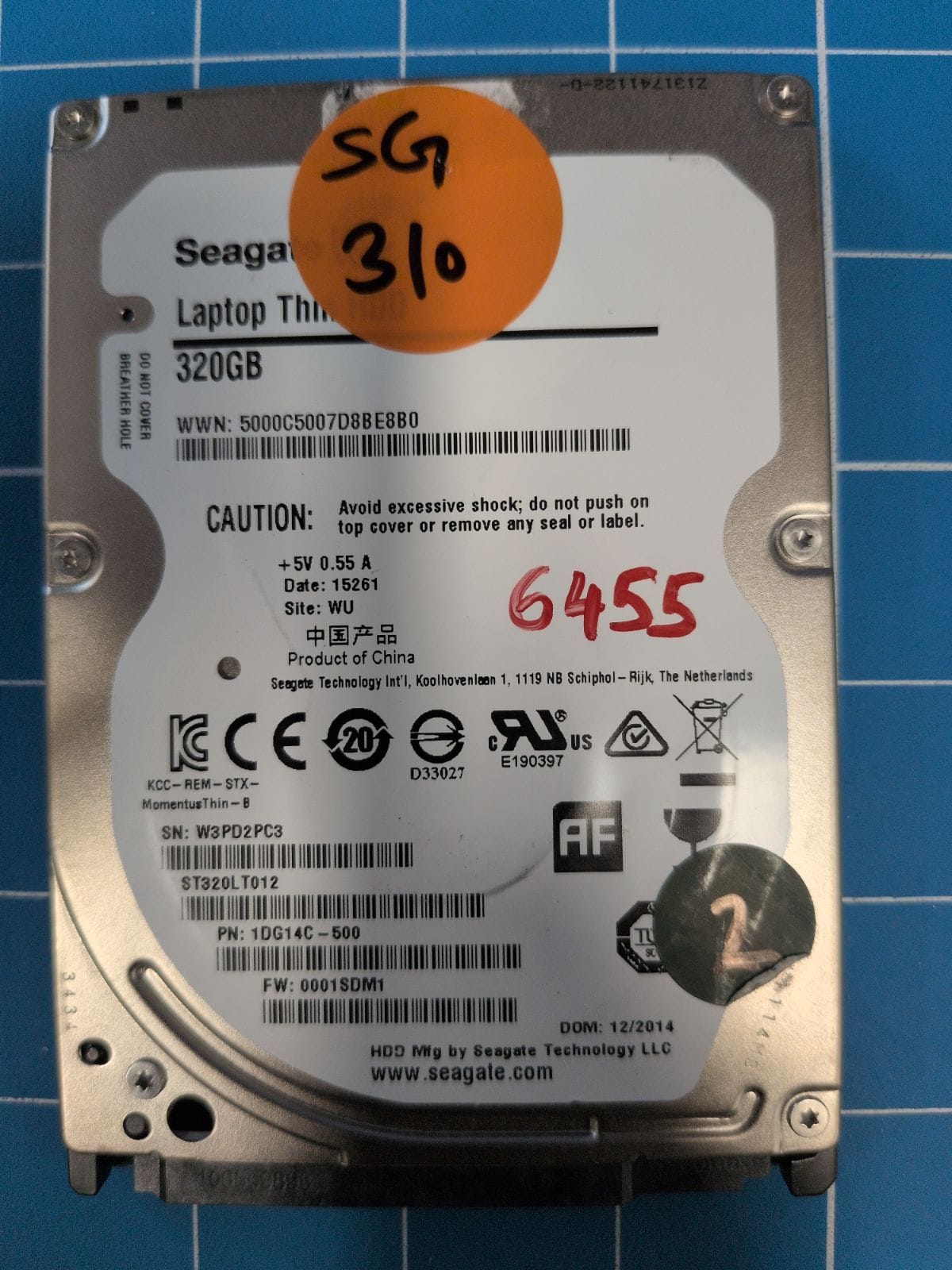 SG310 drive label (front)