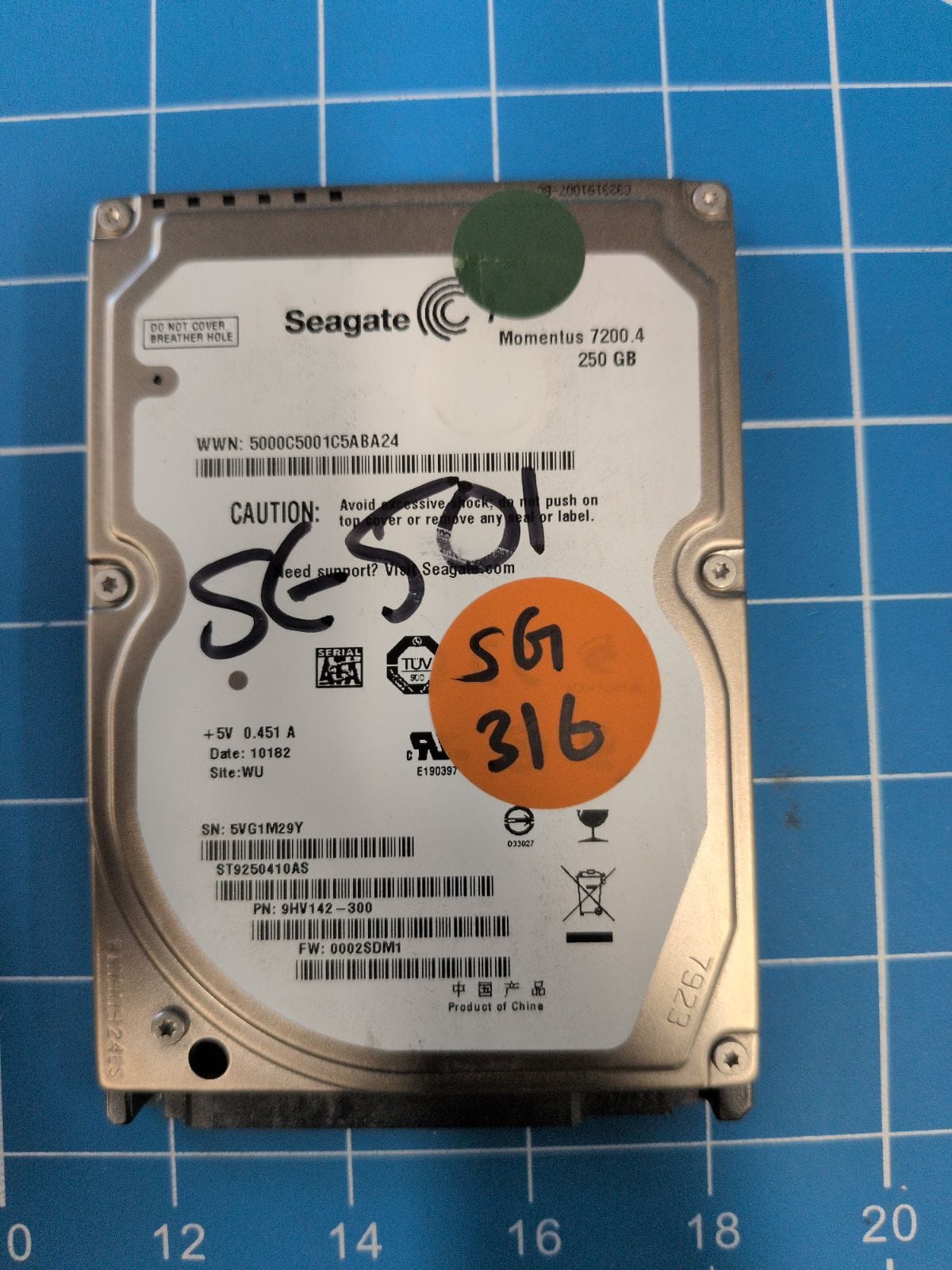 SG316 drive label (front)