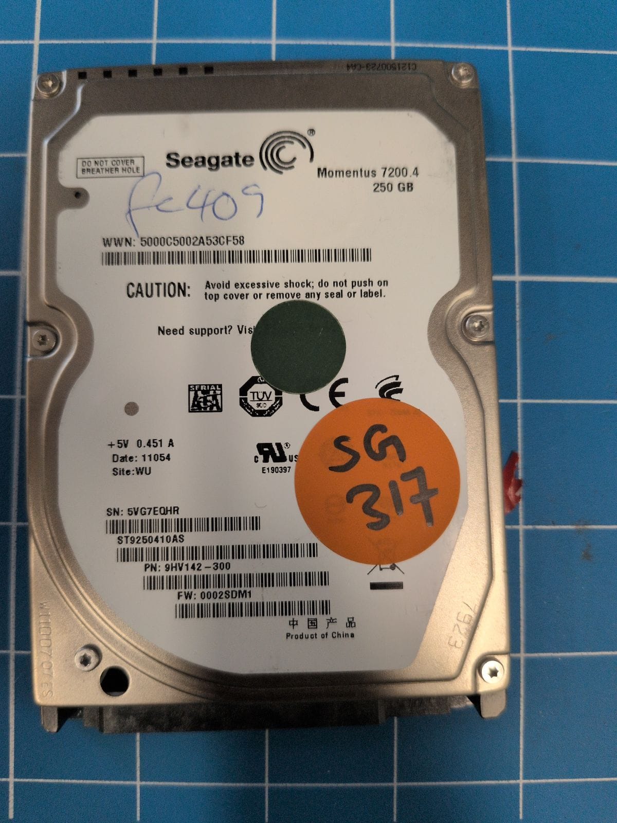 SG317 drive label (front)