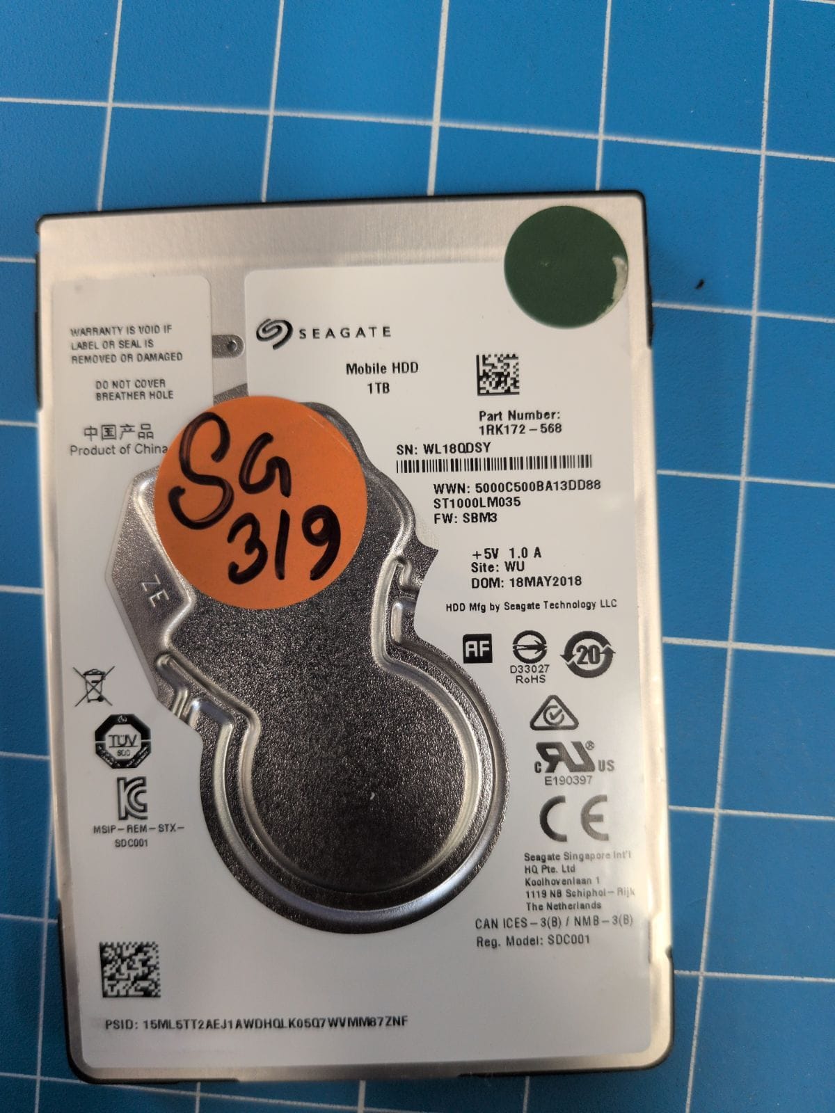 SG319 drive label (front)