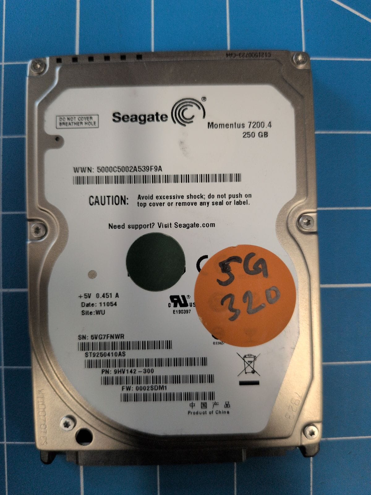 SG320 drive label (front)