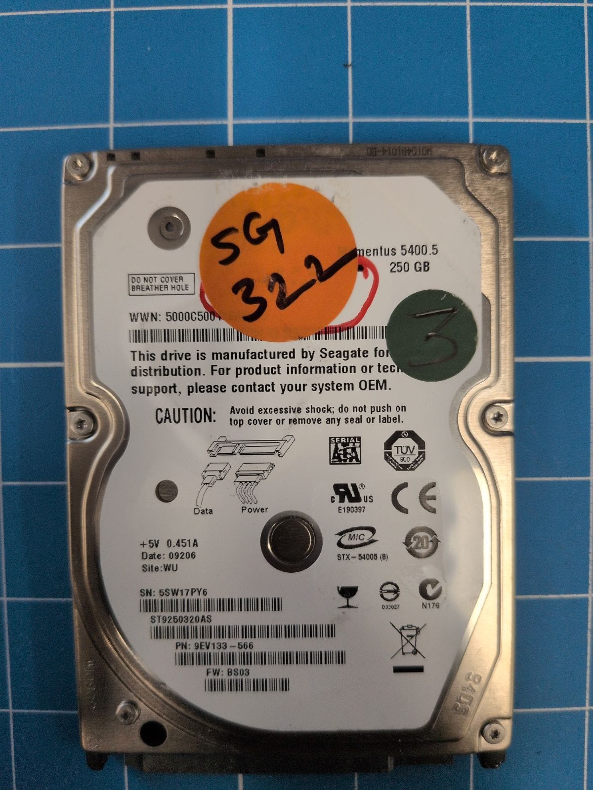 SG322 drive label (front)