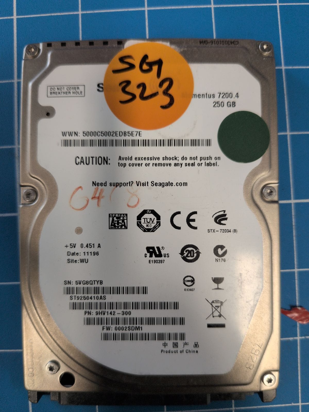 SG323 drive label (front)