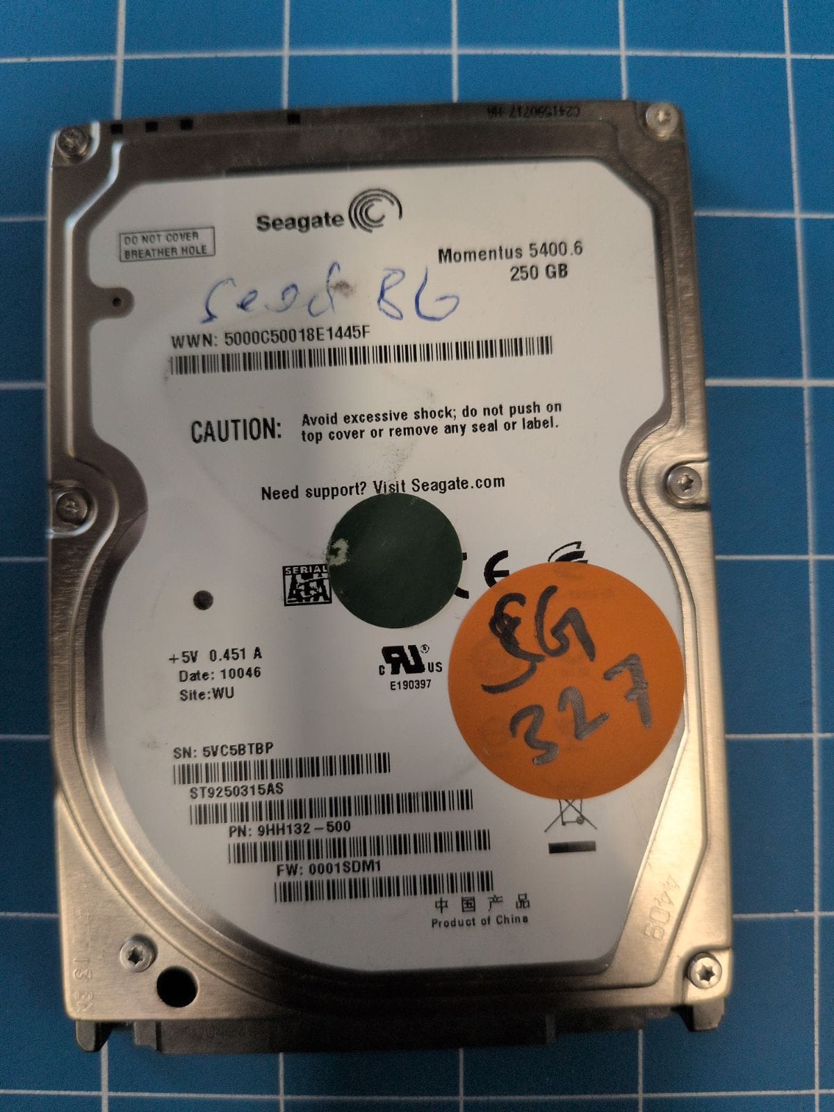 SG327 drive label (front)
