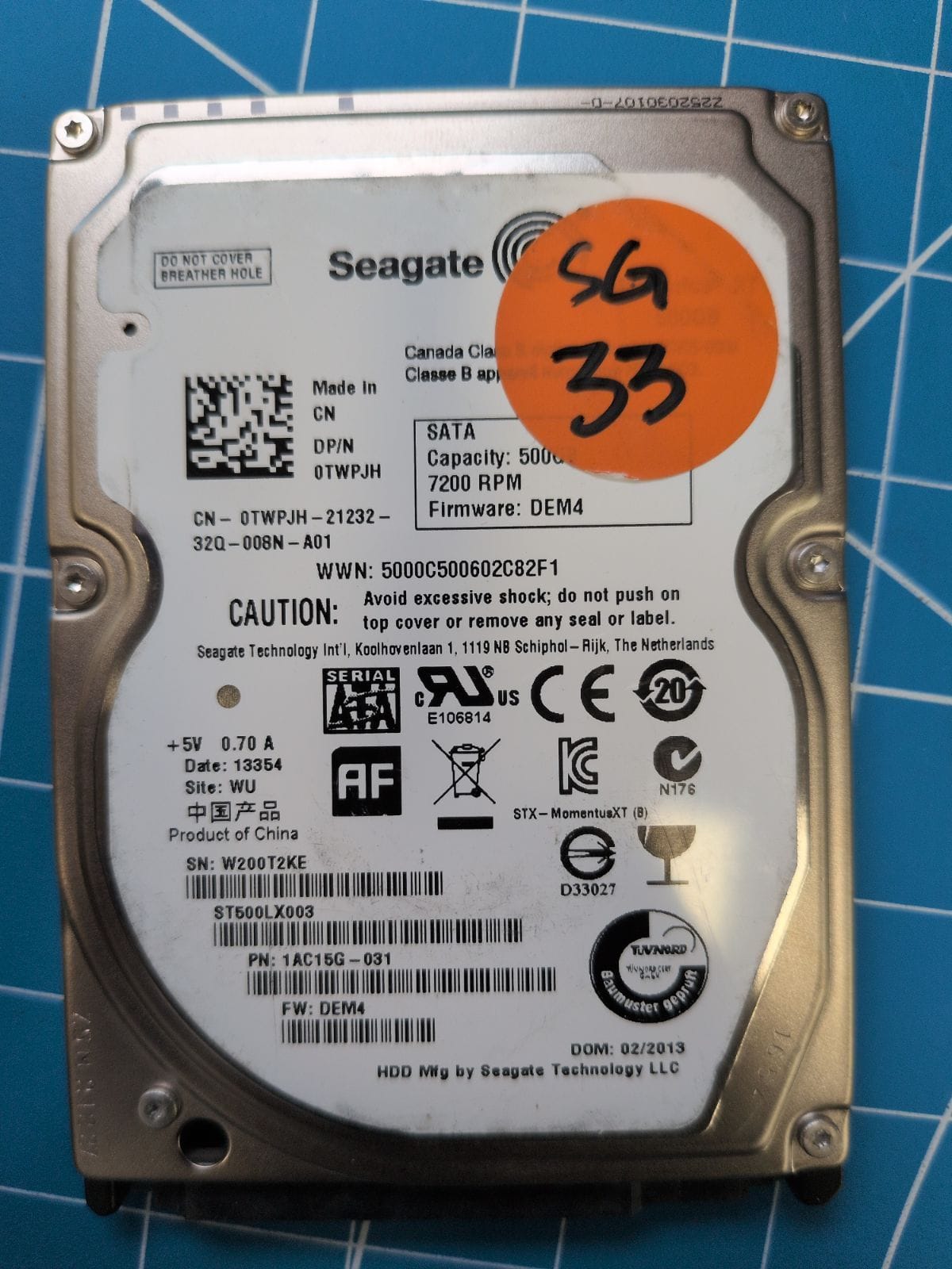 SG33 drive label (front)