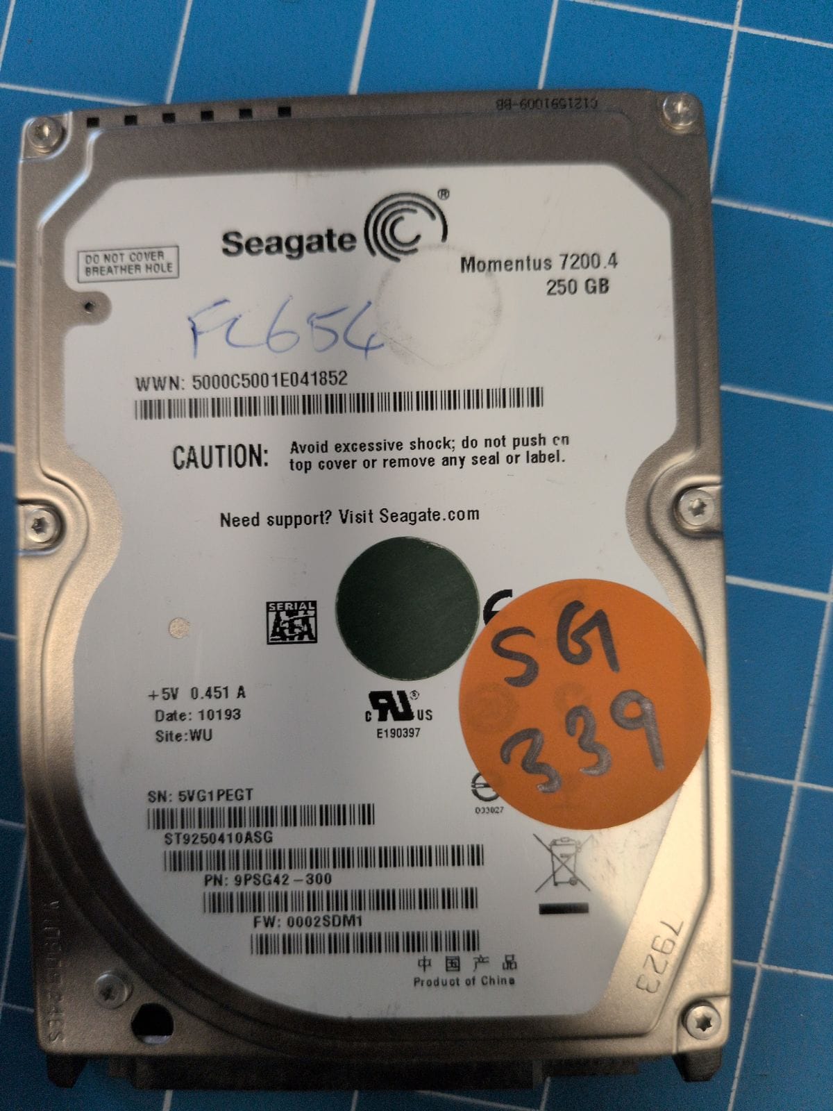 SG339 drive label (front)