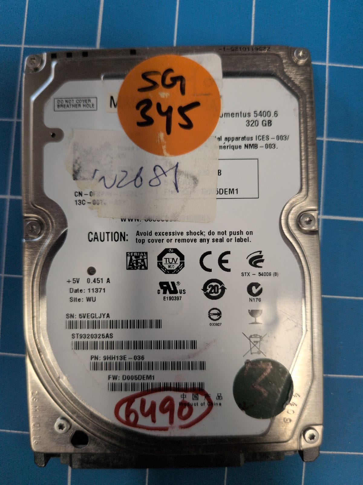 SG345 drive label (front)