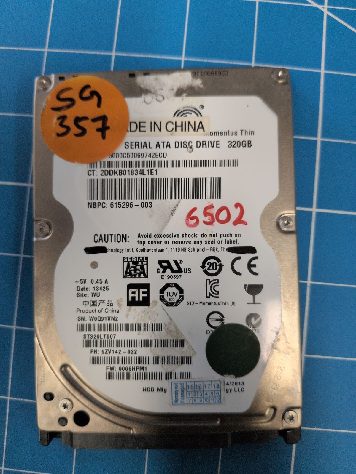 SG357 drive label (front)