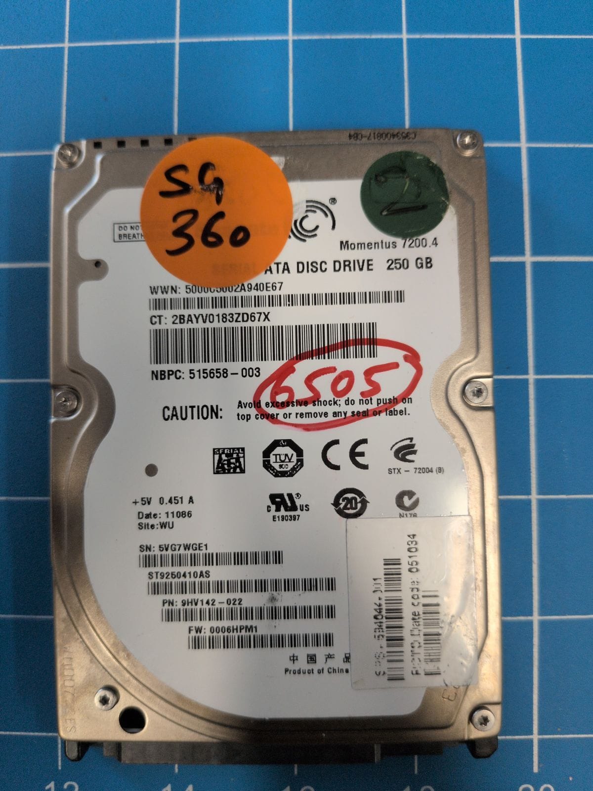 SG360 drive label (front)