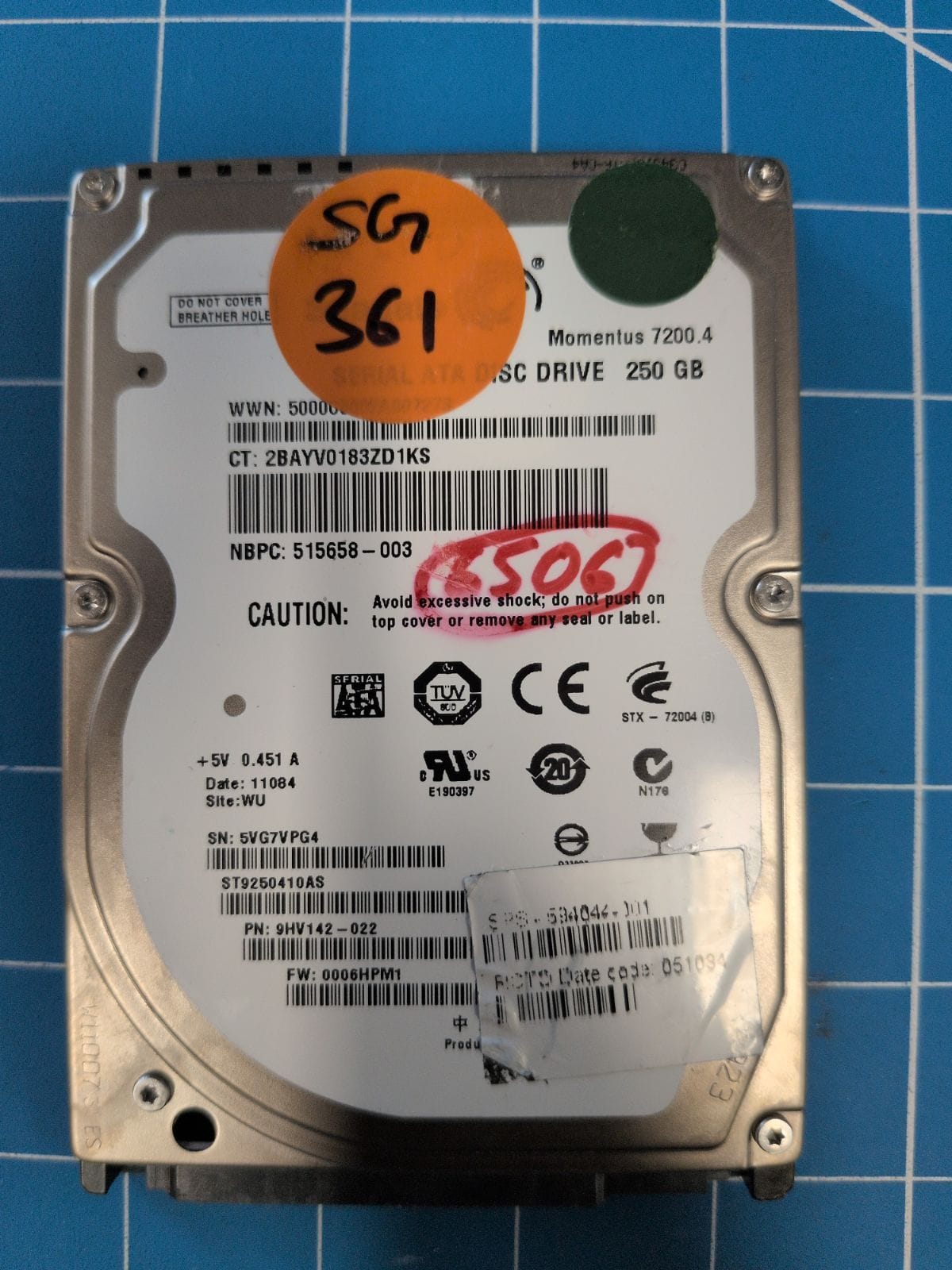 SG361 drive label (front)