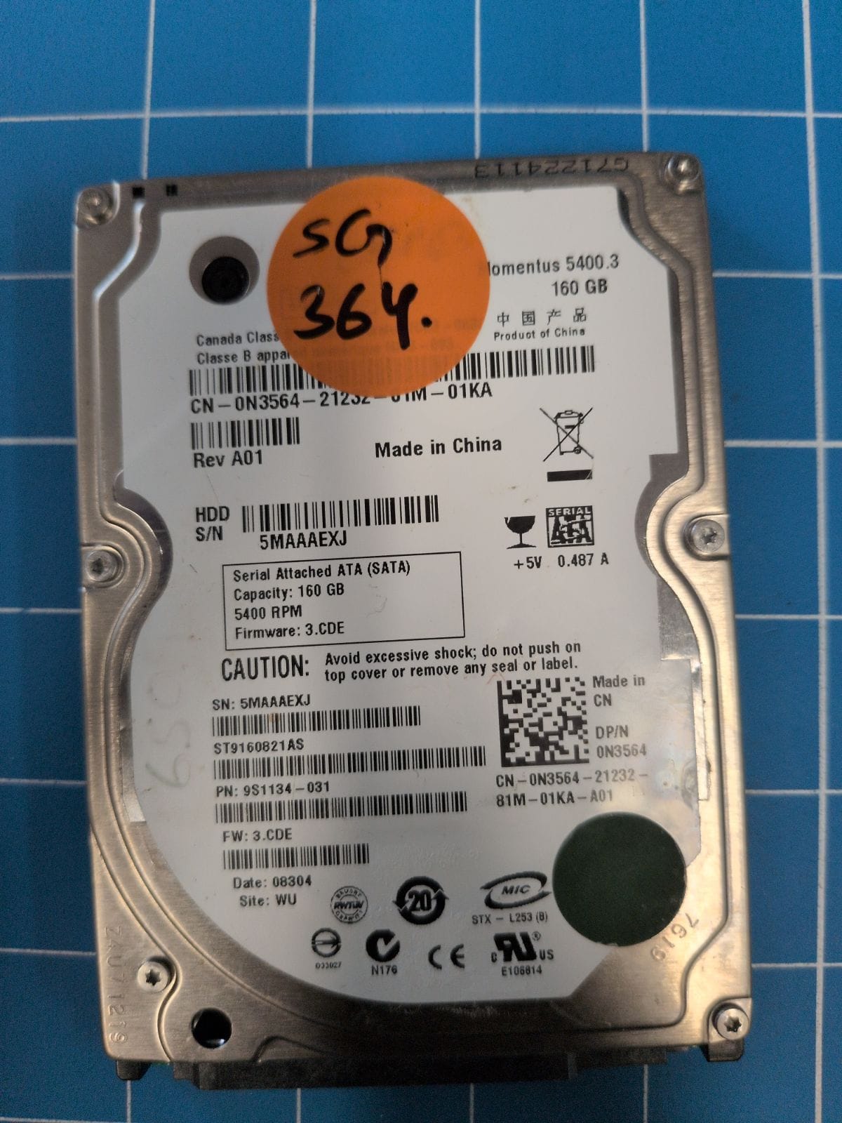 SG364 drive label (front)