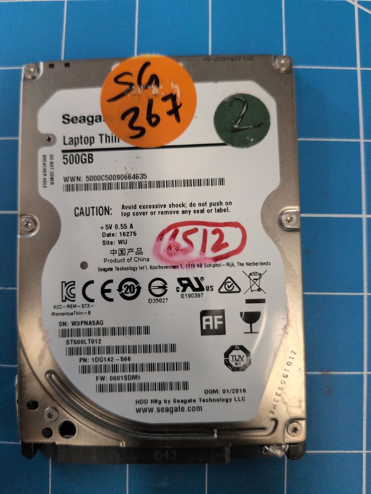 SG367 drive label (front)