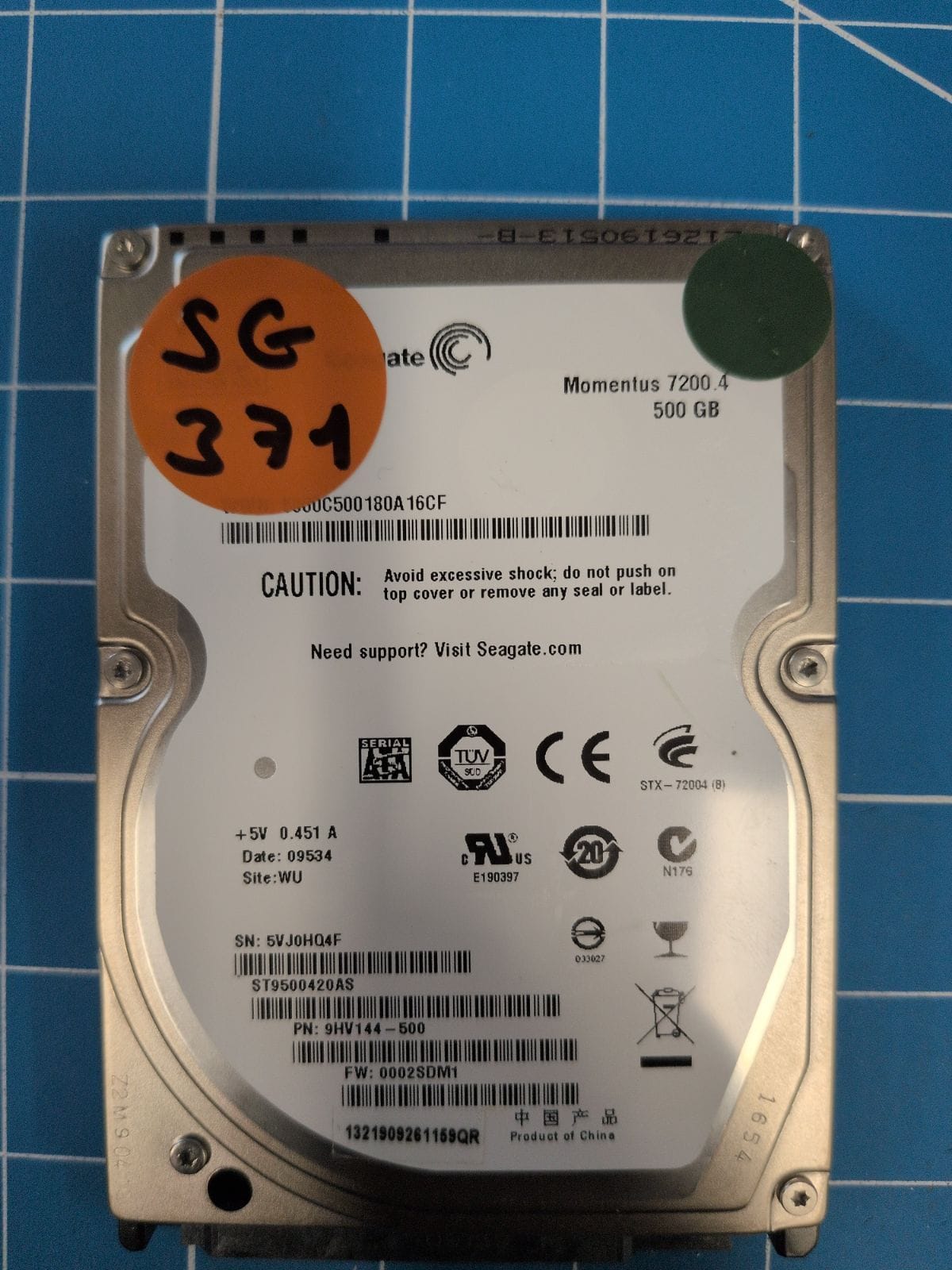 SG371 drive label (front)