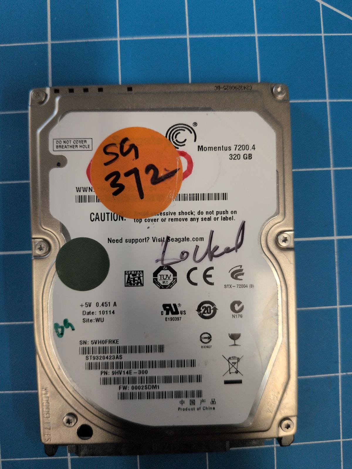 SG372 drive label (front)